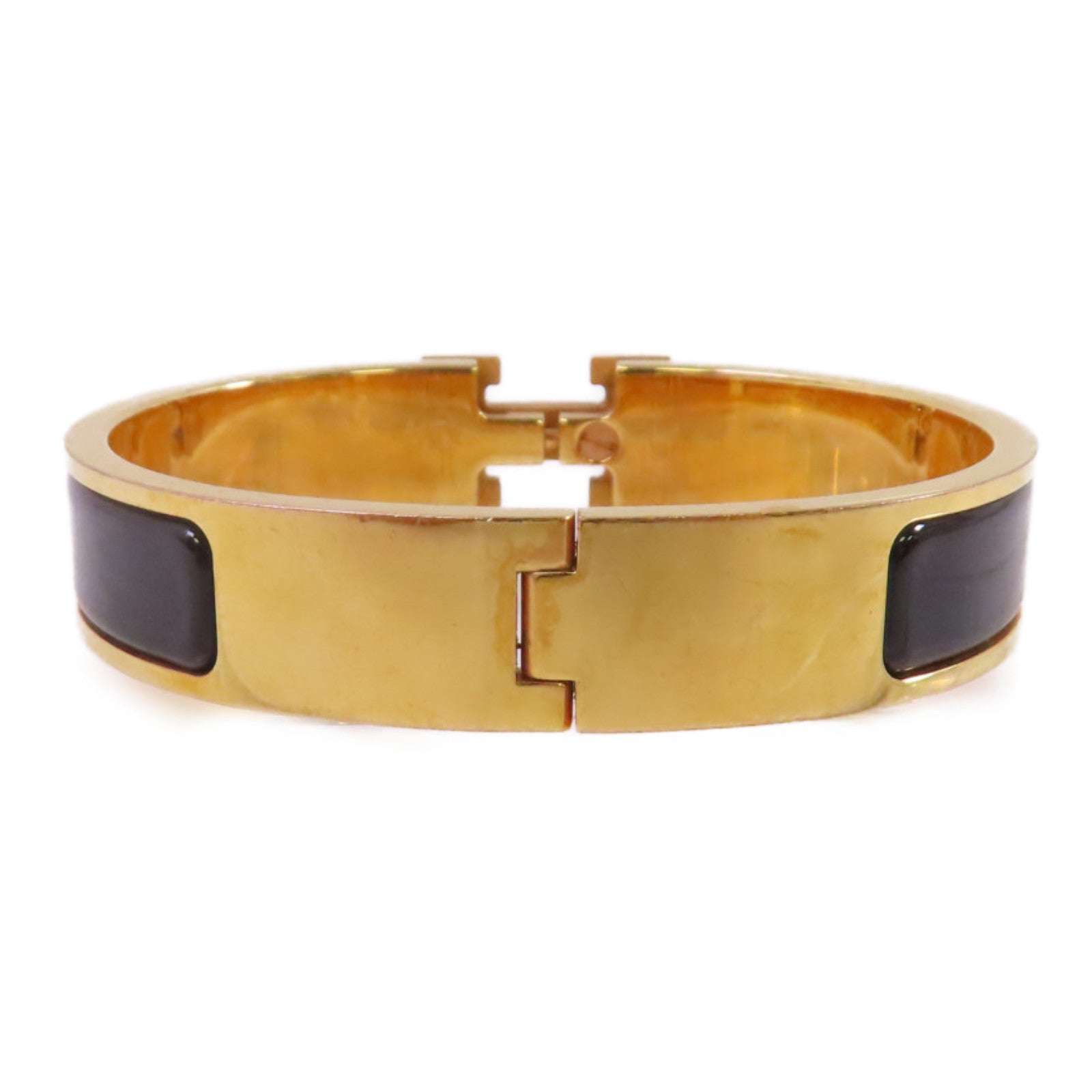 HERMES 金屬/琺瑯Clic-Clac HBracelet金扣手鐲黑色