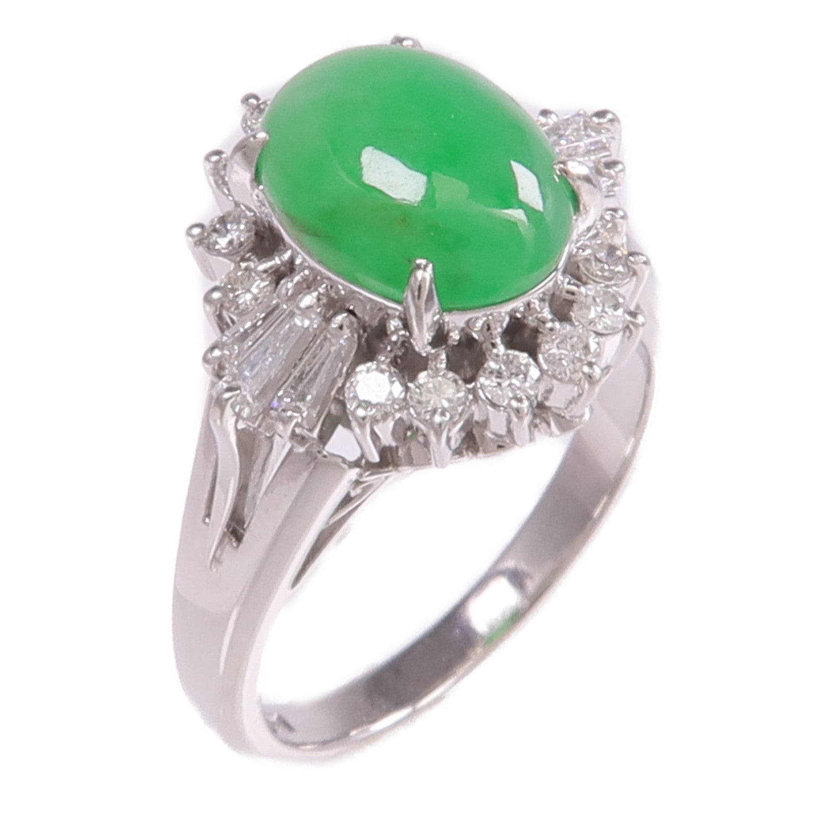 JEWELRY PT900鉑金Jade Diamond Ring翡翠/鑽石戒指US#6