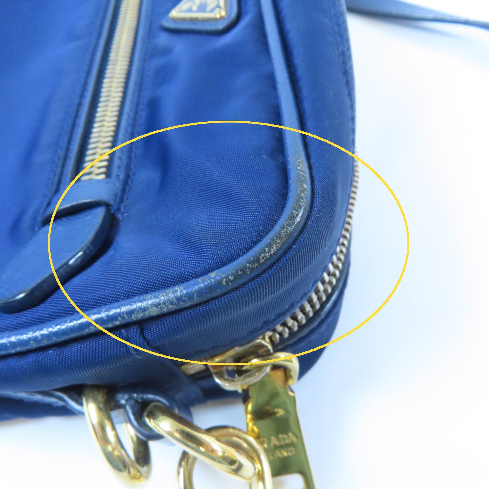 PRADA 【激減優惠】尼龍/皮革Tessuto Saffian Crossbody Pouch金扣肩背袋藍色