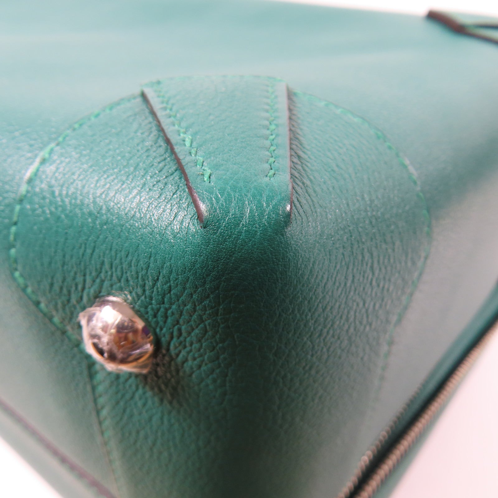 HERMES Evercolor皮革MaxiBox銀扣手挽袋綠色