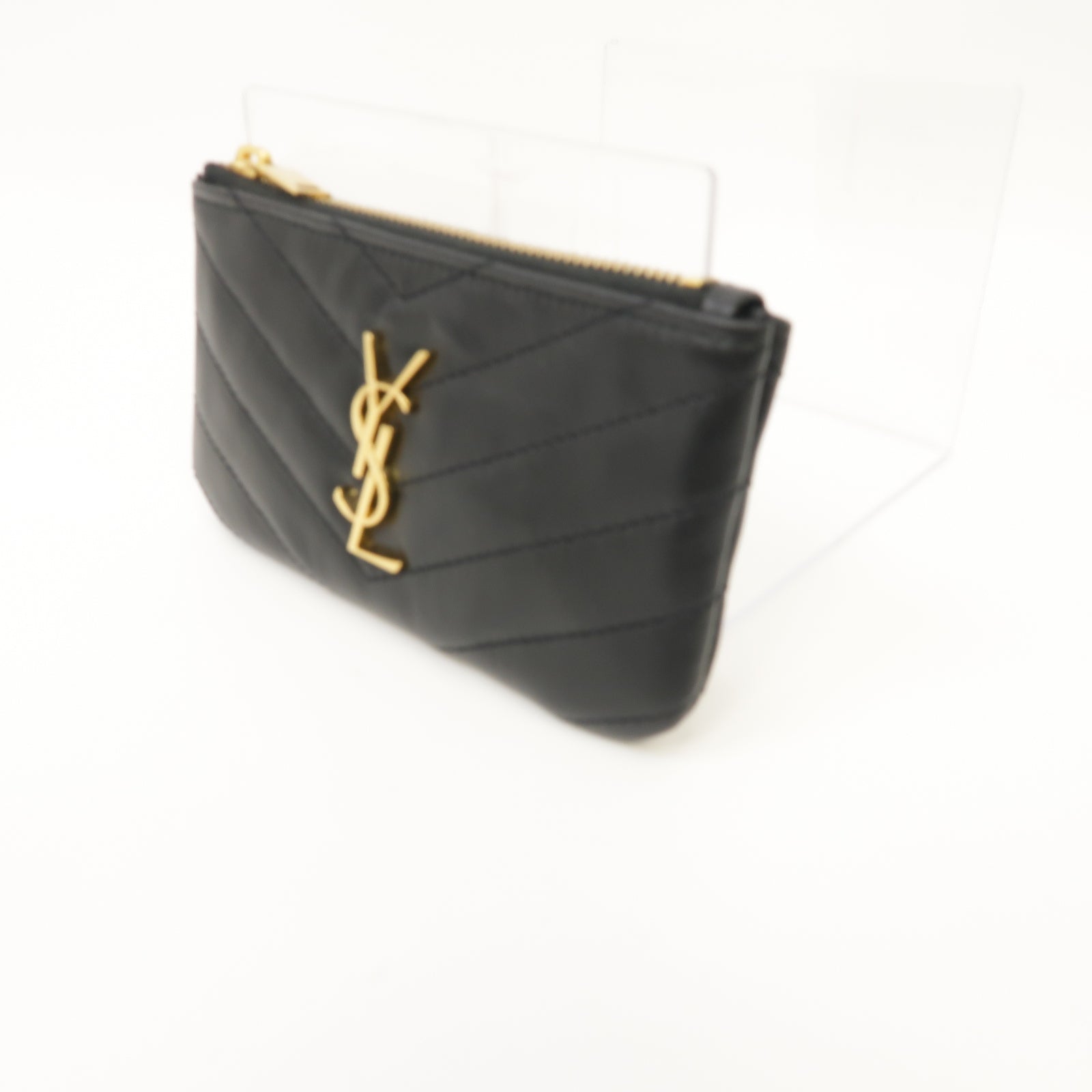 SAINT LAURENT 牛皮皮革Coin Case金扣零錢包黑色