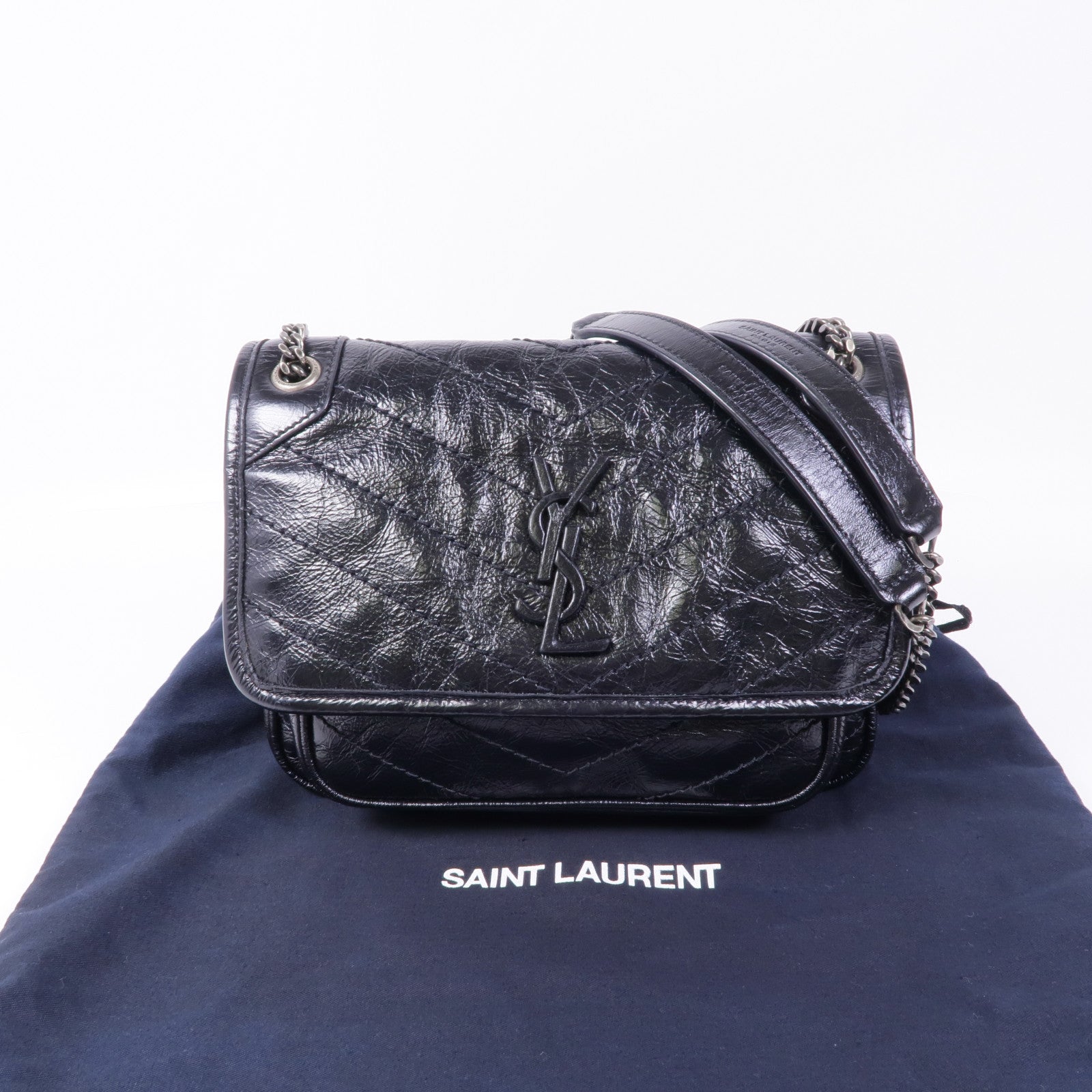 YVES SAINT LAURENT 牛皮皮革Niki Baby銀扣鏈帶肩背袋