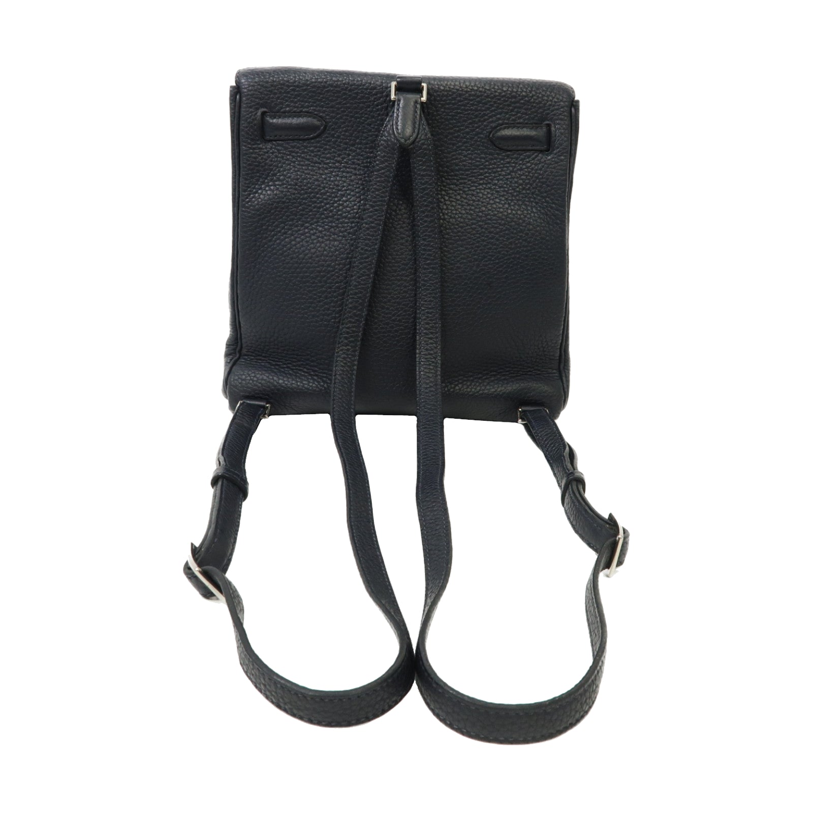 HERMES Clemence皮革Kelly Ado II銀扣背包Bleu Nuit/午夜藍色