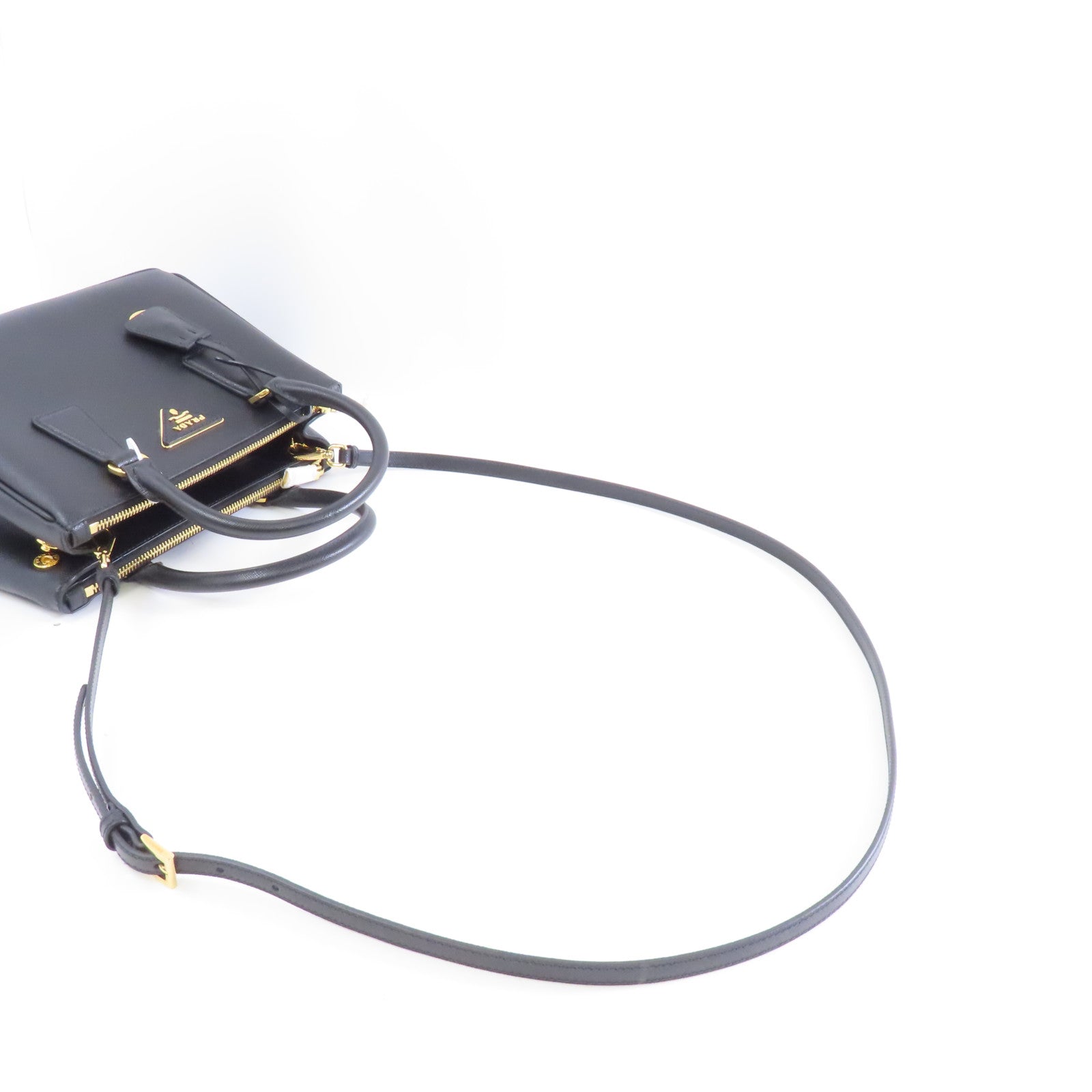 PRADA Saffiano皮革2way Shoulder Bag金扣手挽肩背兩用袋黑色
