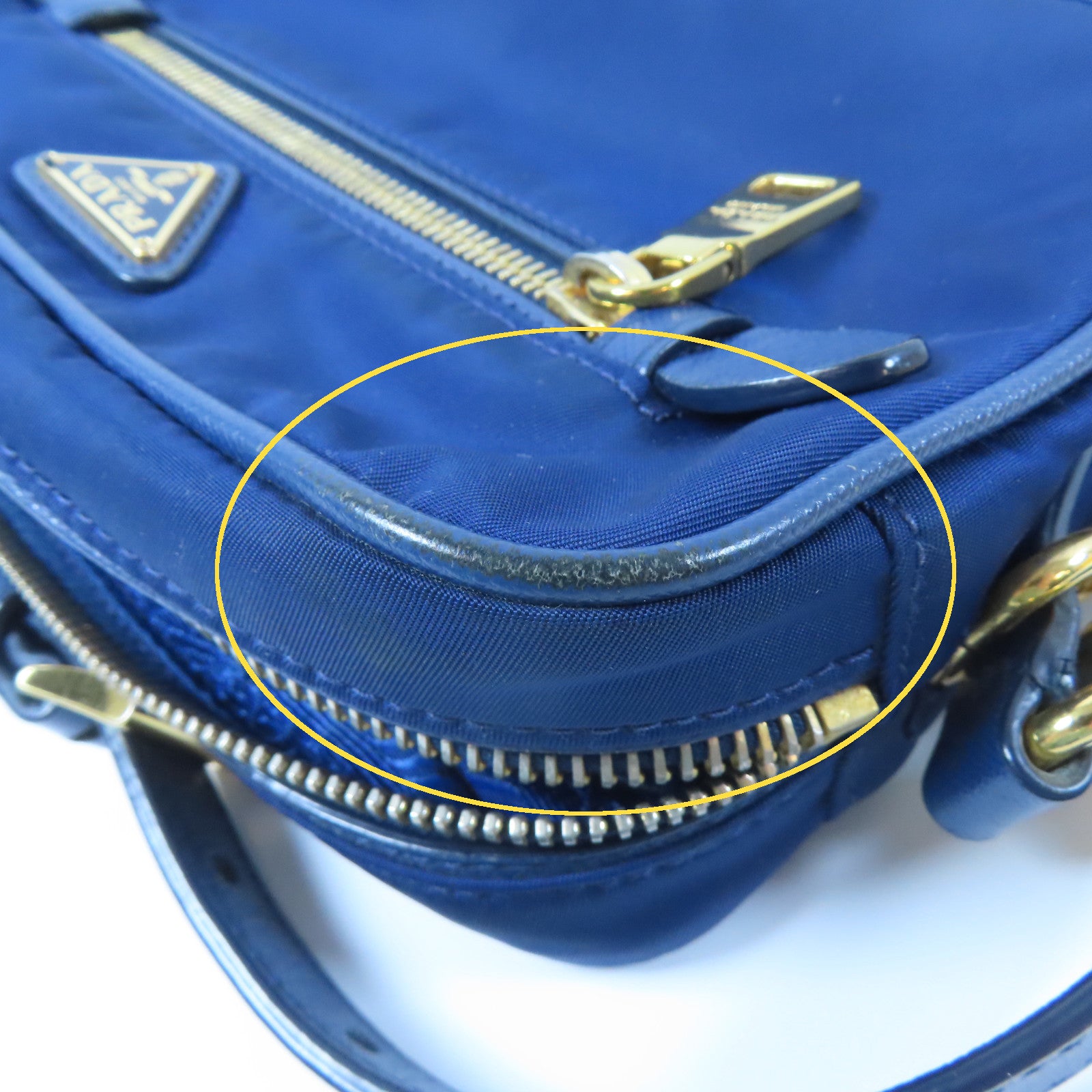 PRADA 【激減優惠】尼龍/皮革Tessuto Saffian Crossbody Pouch金扣肩背袋藍色