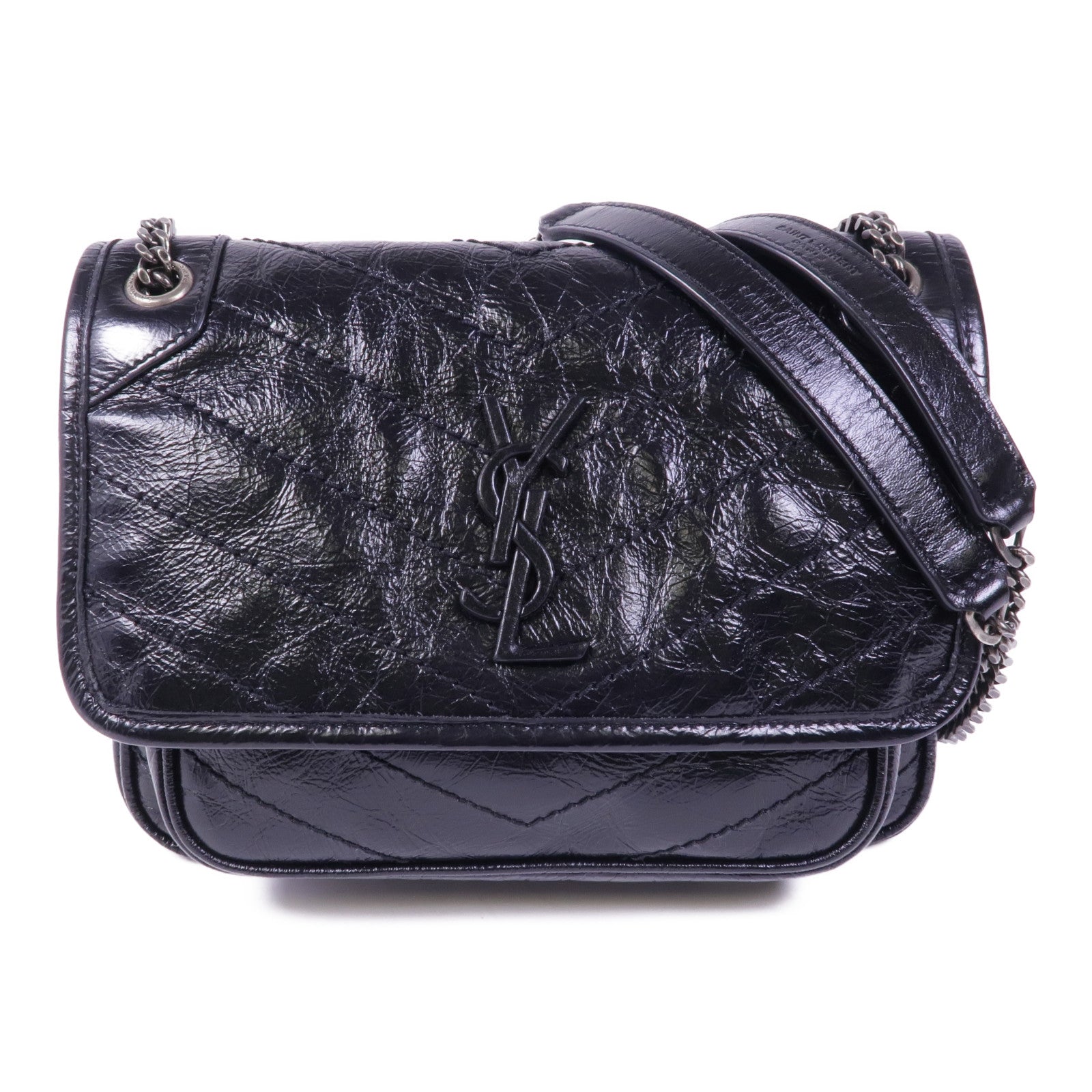 YVES SAINT LAURENT 牛皮皮革Niki Baby銀扣鏈帶肩背袋