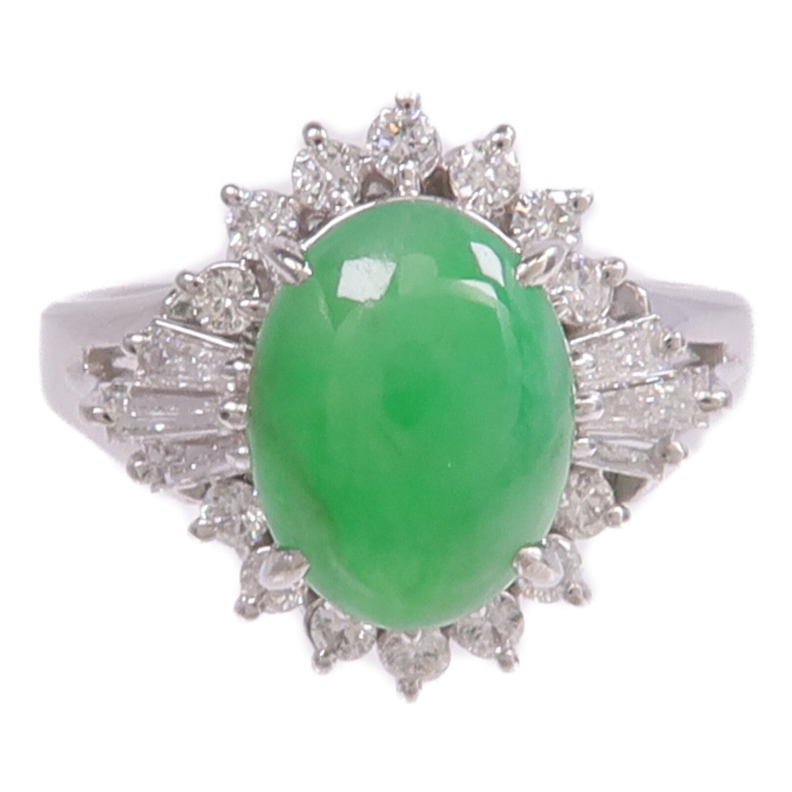 JEWELRY PT900鉑金Jade Diamond Ring翡翠/鑽石戒指US#6