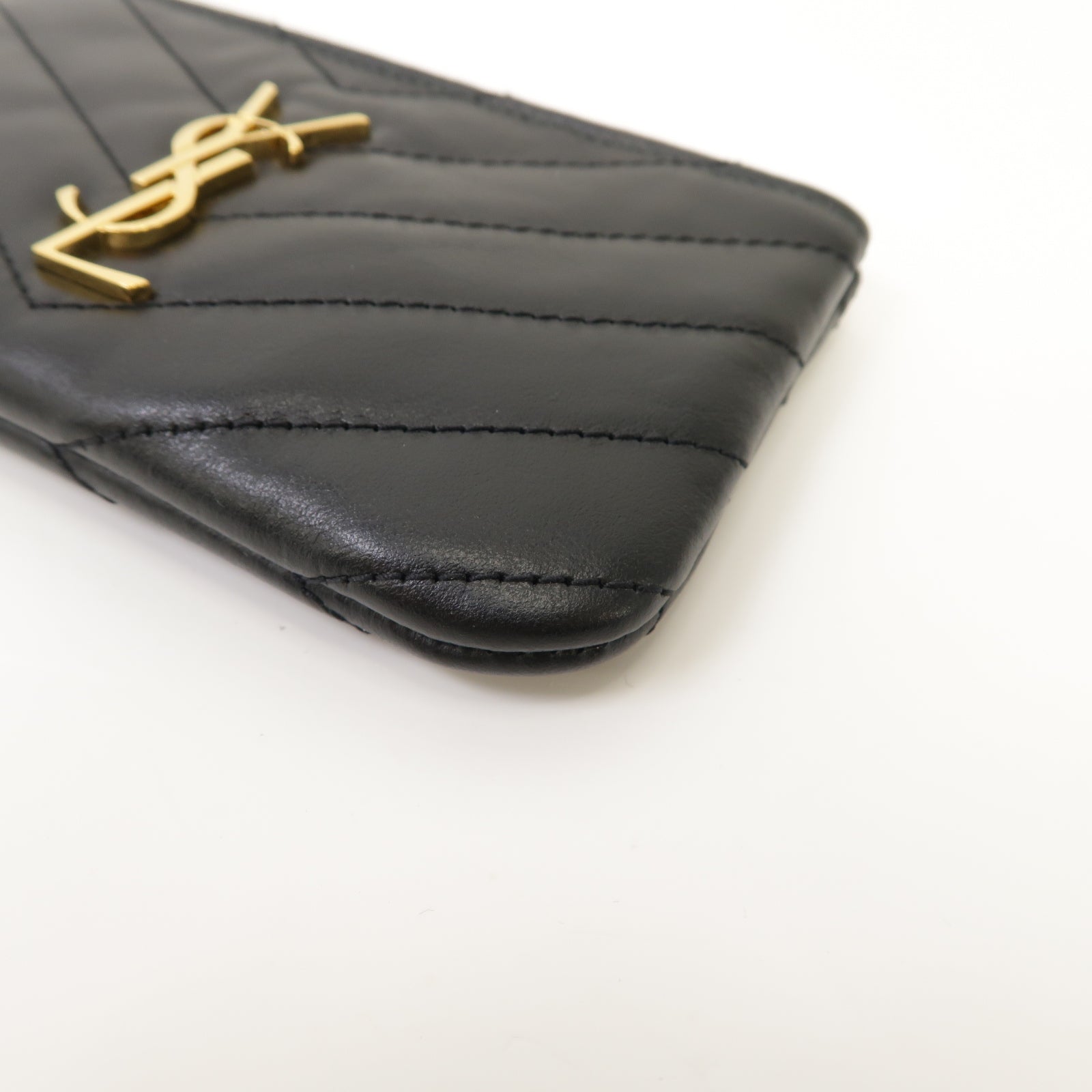 SAINT LAURENT 牛皮皮革Coin Case金扣零錢包黑色