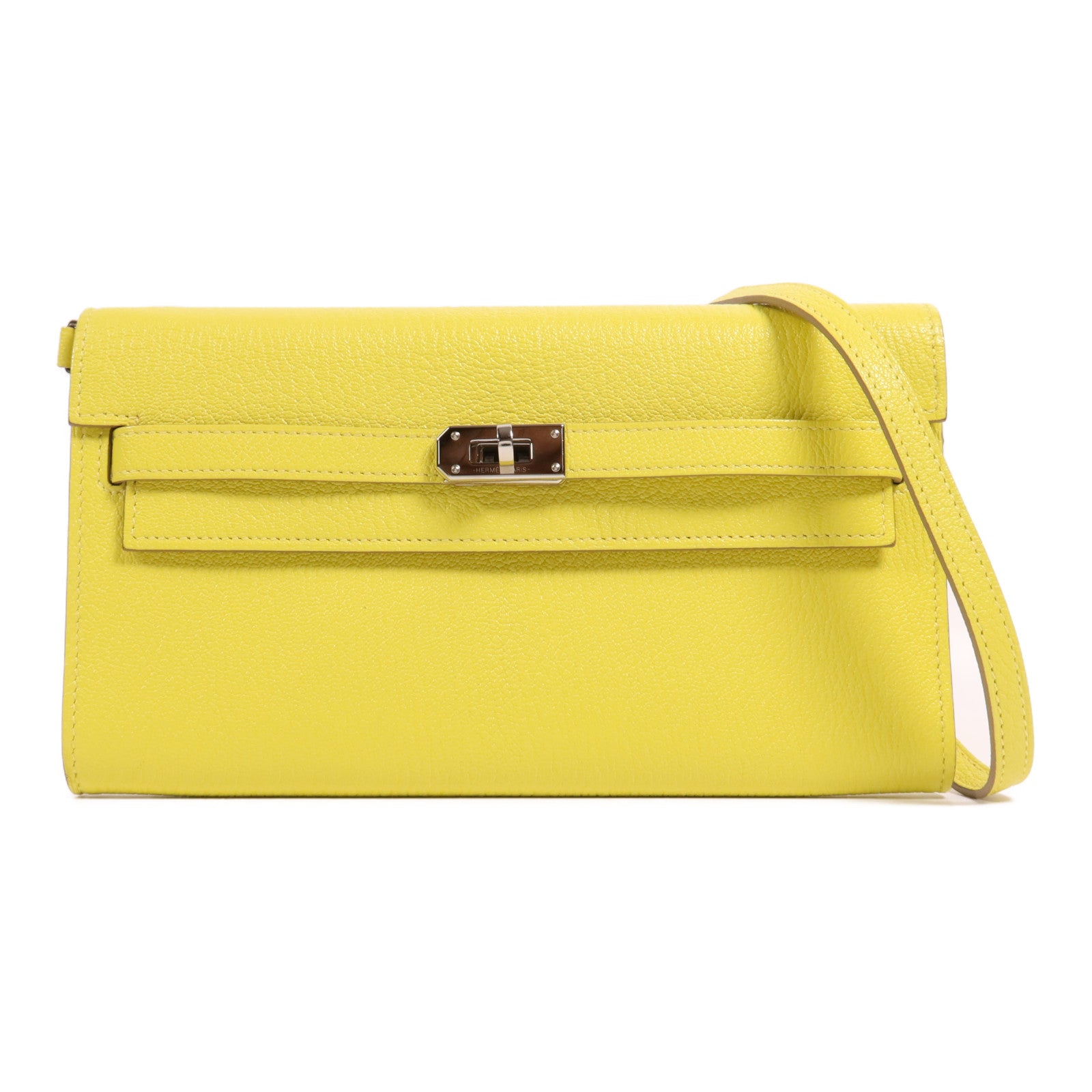 HERMES Chevre皮革Kelly To Go銀扣肩背袋Lime