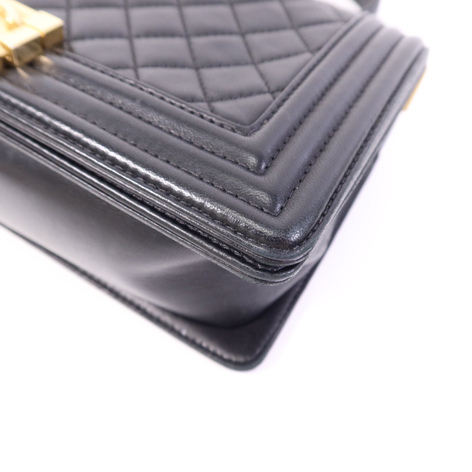CHANEL 羊皮皮革Boy 25金扣鏈帶肩背袋