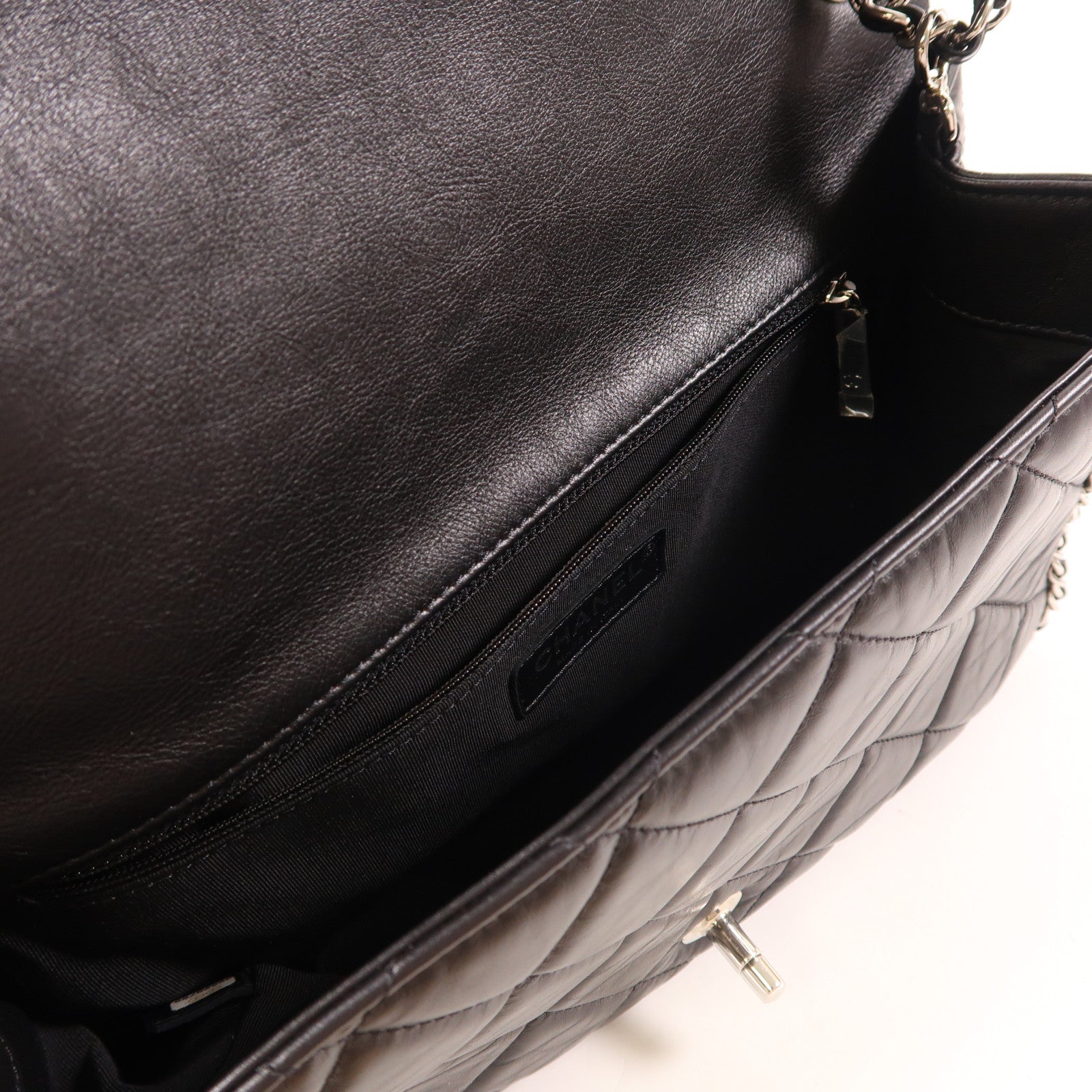 CHANEL 牛皮皮革Chain Shoulder銀扣鏈帶肩背袋