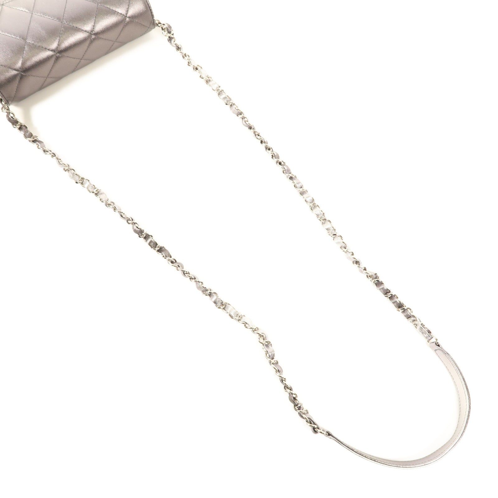 CHANEL 皮革Chain Shoulder銀扣鏈帶肩背袋