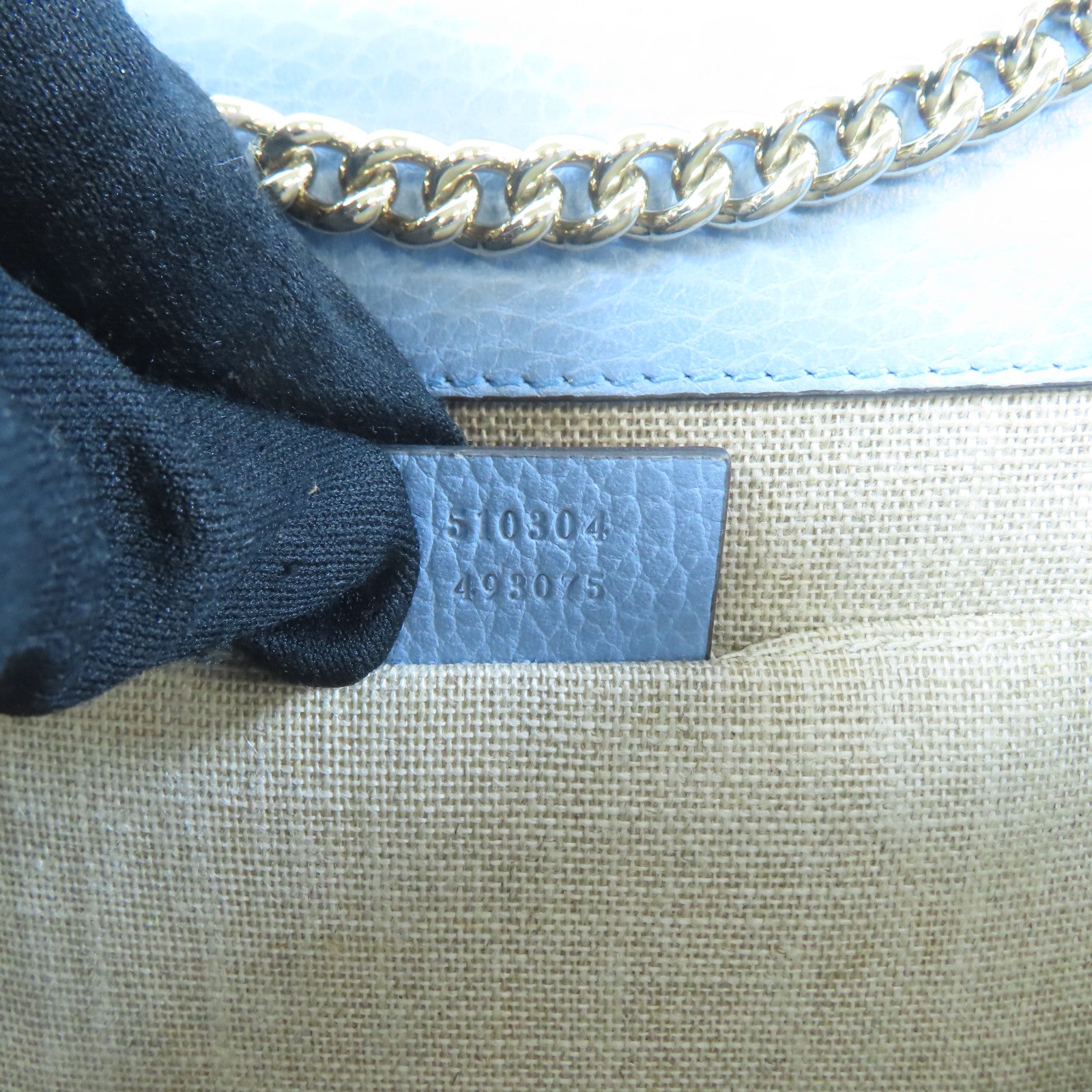 GUCCI 牛皮皮革GG Interlocking Chain Shoulder金扣鏈帶肩背袋淺藍色