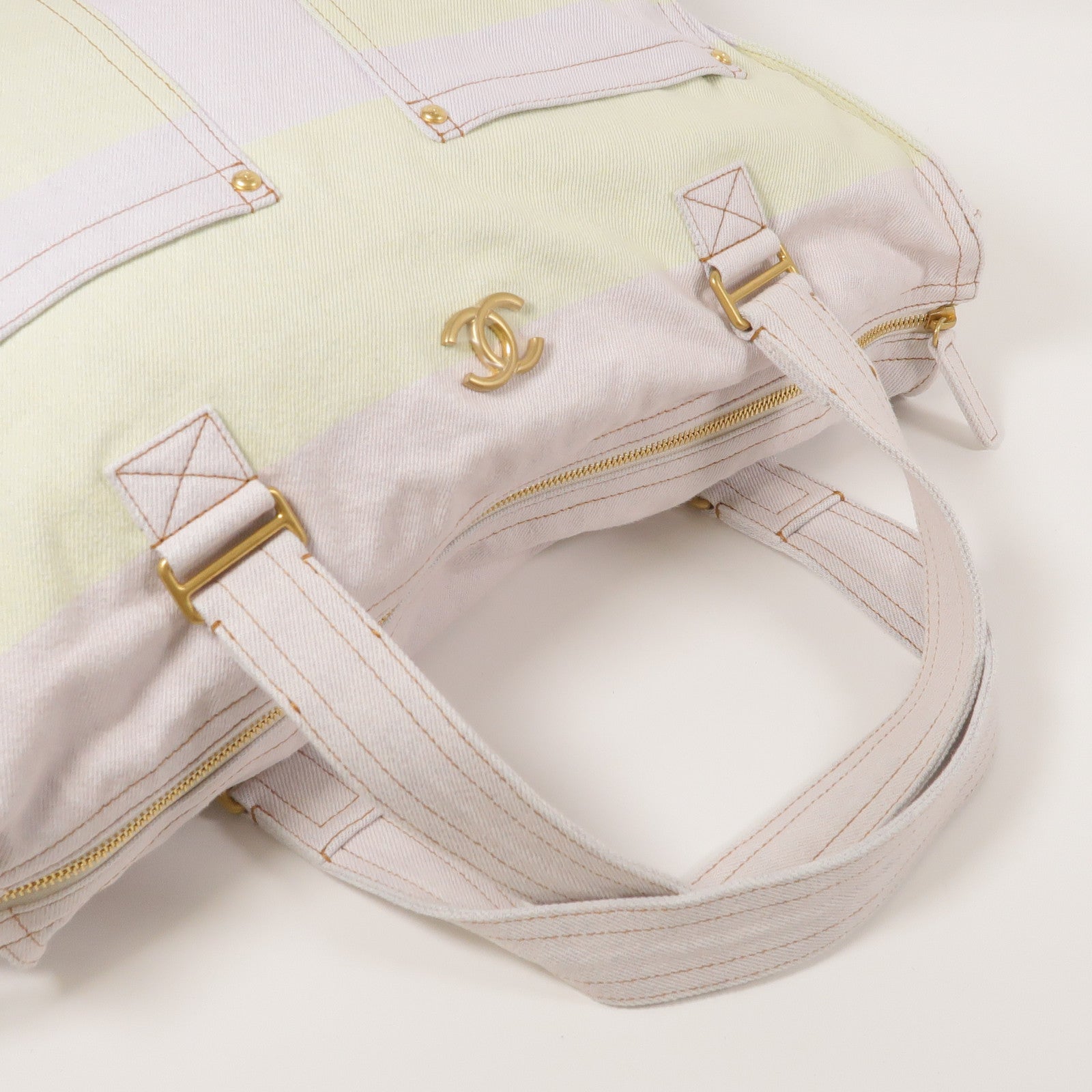 CHANEL CC GHW Tote Bag Canvas Pink / Yellow