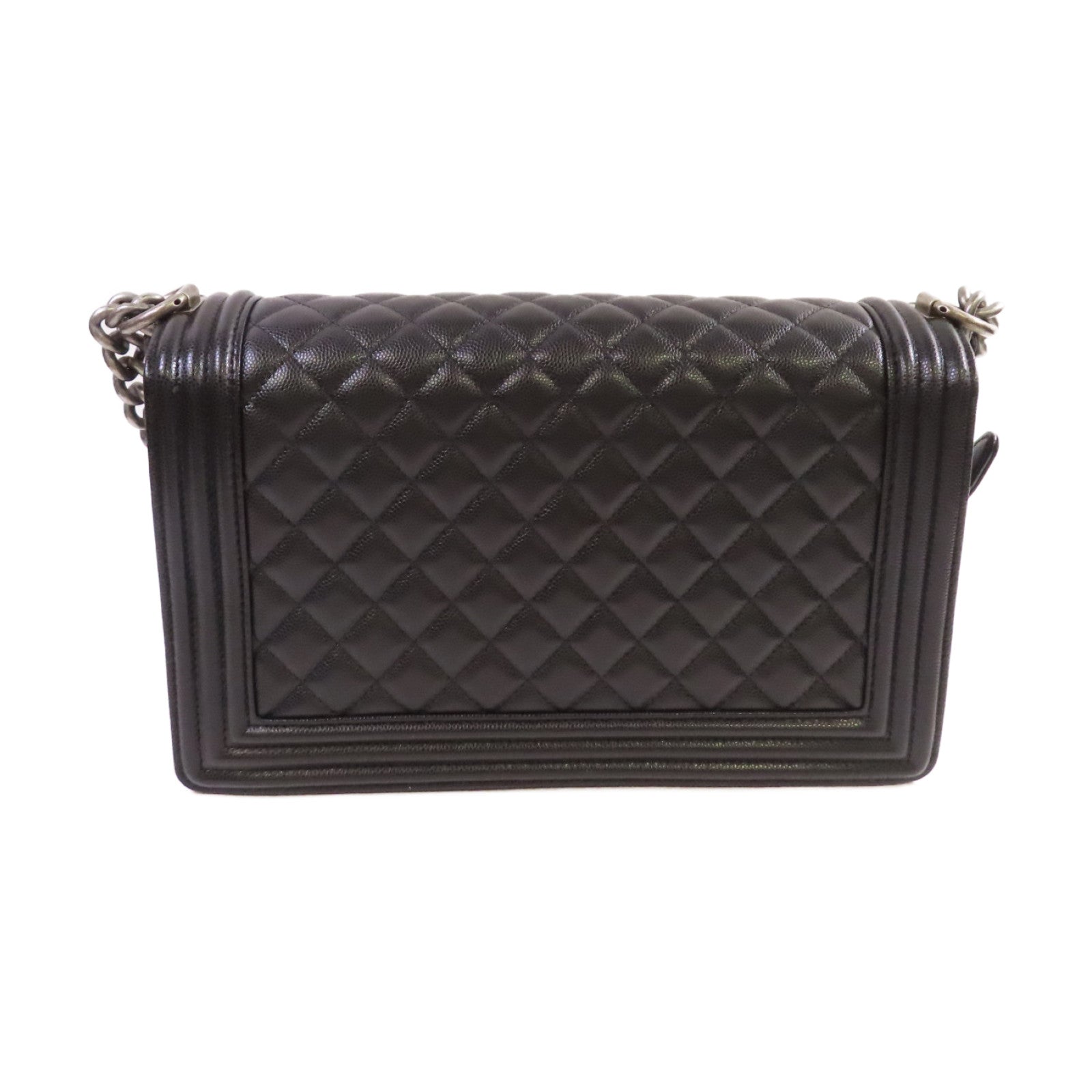 CHANEL 菱格Caviar皮革Boy Chanel Chain Shoulder Bag銀扣鏈帶肩背袋黑色