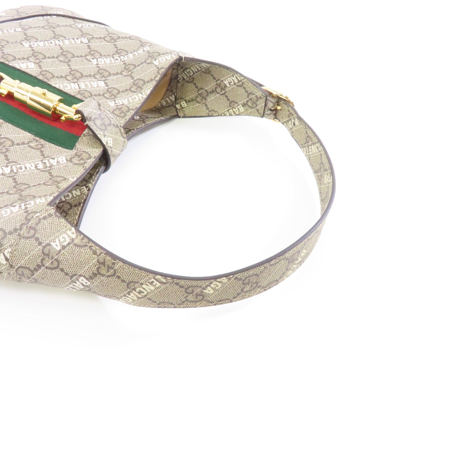 GUCCI 【激減優惠】塗層帆布Gucci X Balenciaga Shoulder Bag金扣肩背袋灰色/棕色