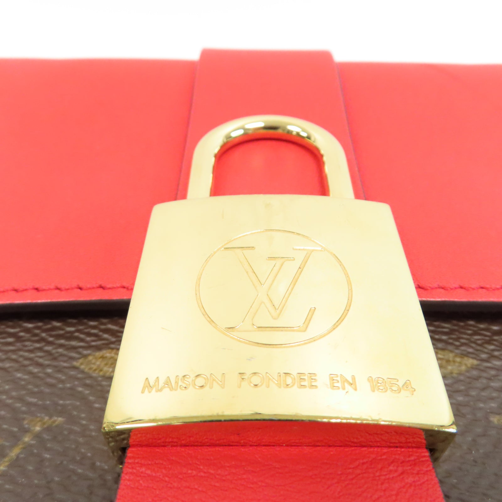 LOUIS VUITTON Monogram/皮革Locky金扣手挽肩背兩用袋啡色/紅色