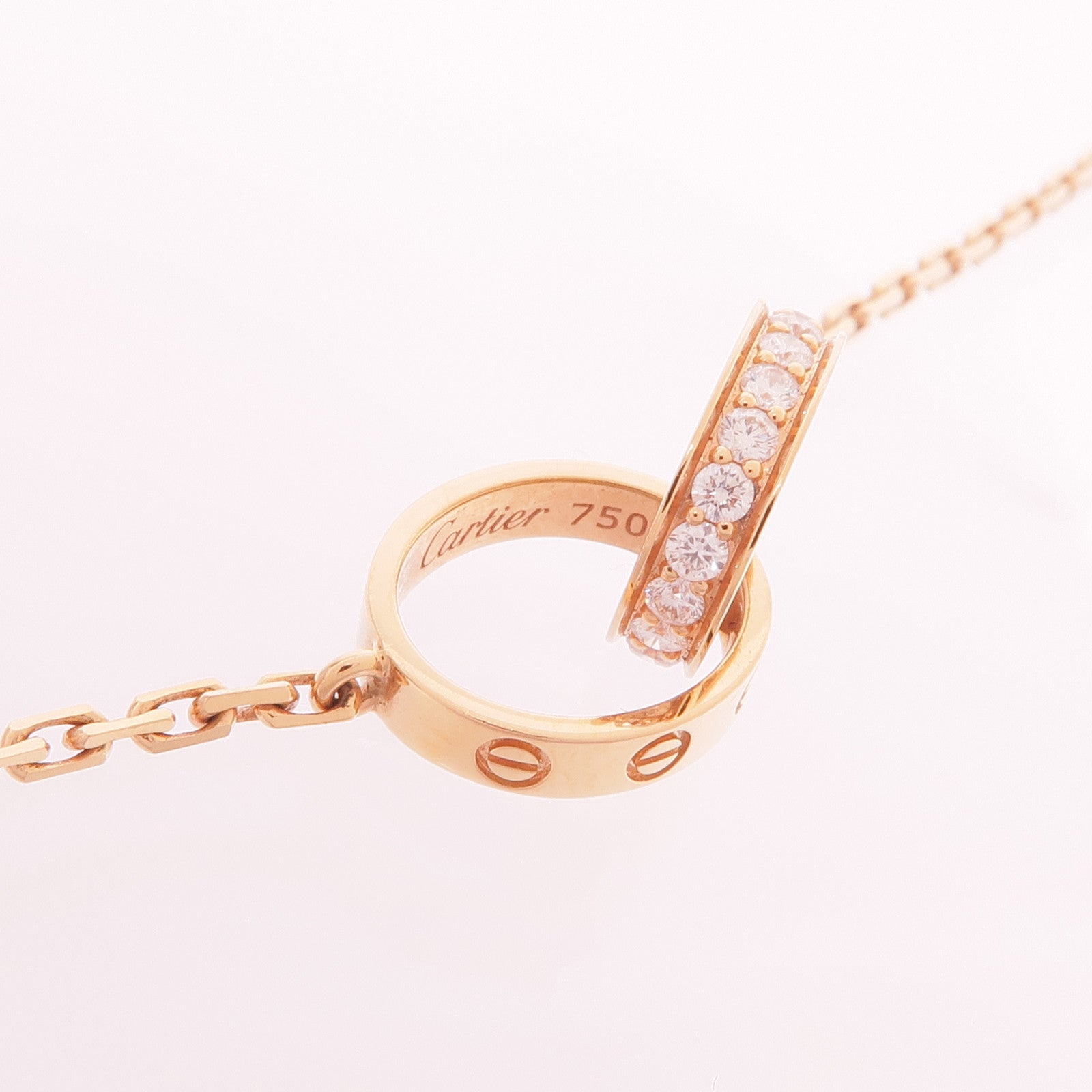 CARTIER 18K玫瑰金Love Pendant Half-Paved鑽石項鍊