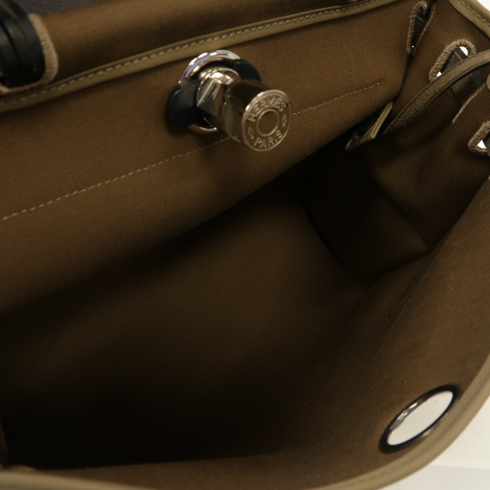 HERMES 【激減優惠】帆布/皮革Herbag PM銀扣手挽肩背兩用袋啡色/深藍色