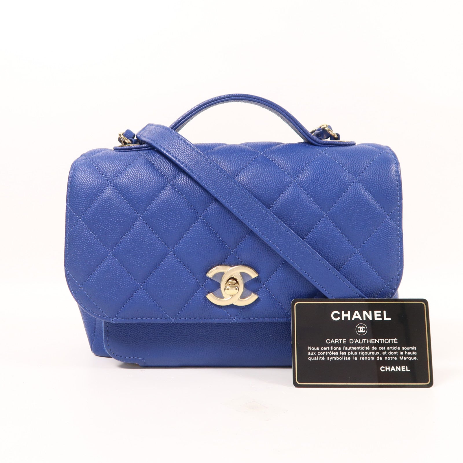 CHANEL 牛皮皮革Business Affinity金扣鏈帶手挽肩背兩用袋