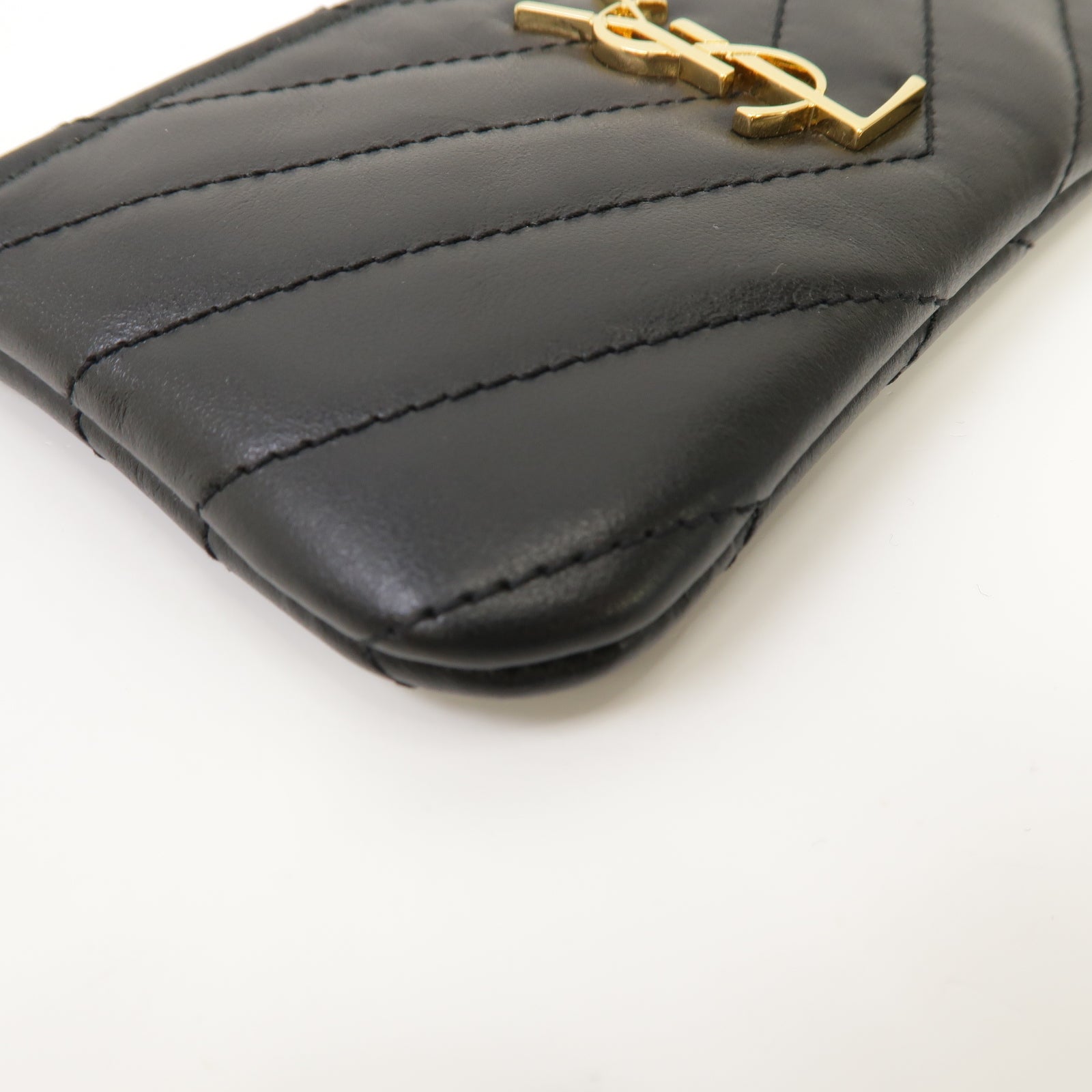 SAINT LAURENT 牛皮皮革Coin Case金扣零錢包黑色