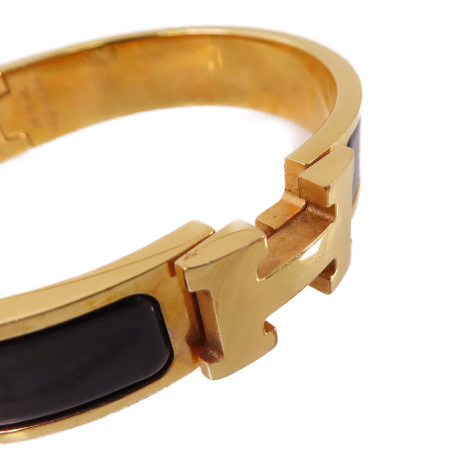 HERMES 金屬/琺瑯Clic-Clac HBracelet金扣手鐲黑色