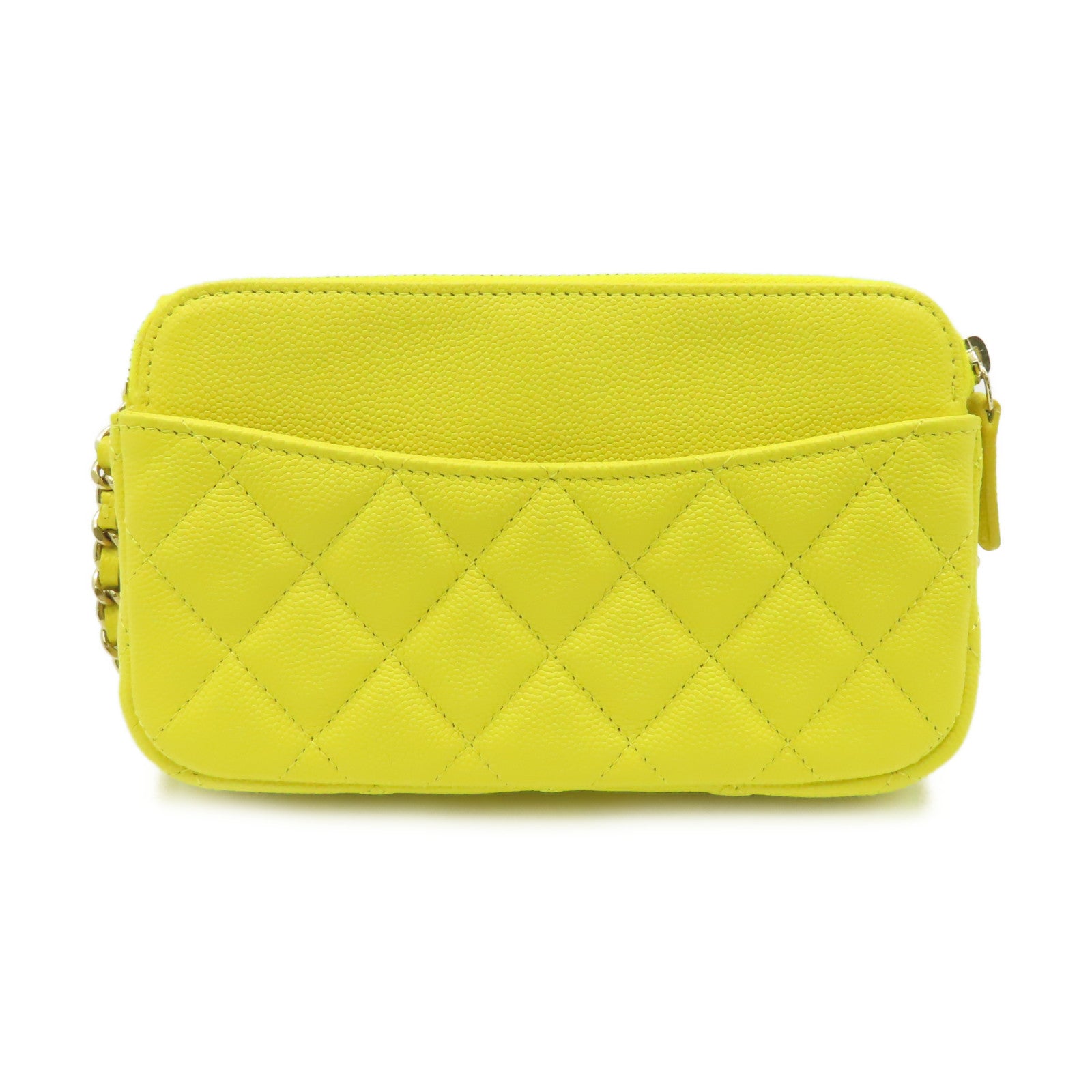 CHANEL 【激減優惠】菱格Caviar皮革Chain Shoulder Bag金扣鏈帶肩背袋黃色