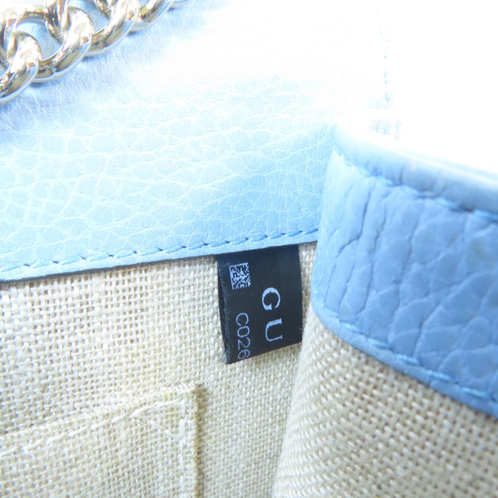 GUCCI 牛皮皮革GG Interlocking Chain Shoulder金扣鏈帶肩背袋淺藍色