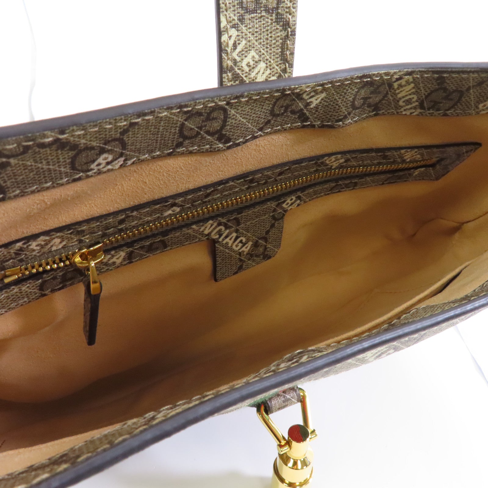 GUCCI 【激減優惠】塗層帆布Gucci X Balenciaga Shoulder Bag金扣肩背袋灰色/棕色