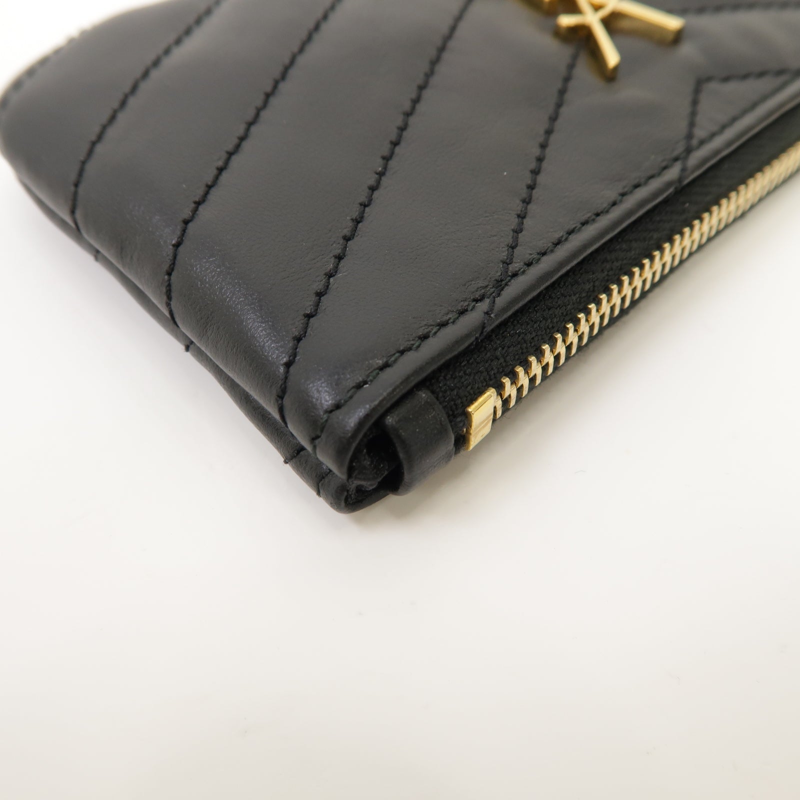 SAINT LAURENT 牛皮皮革Coin Case金扣零錢包黑色
