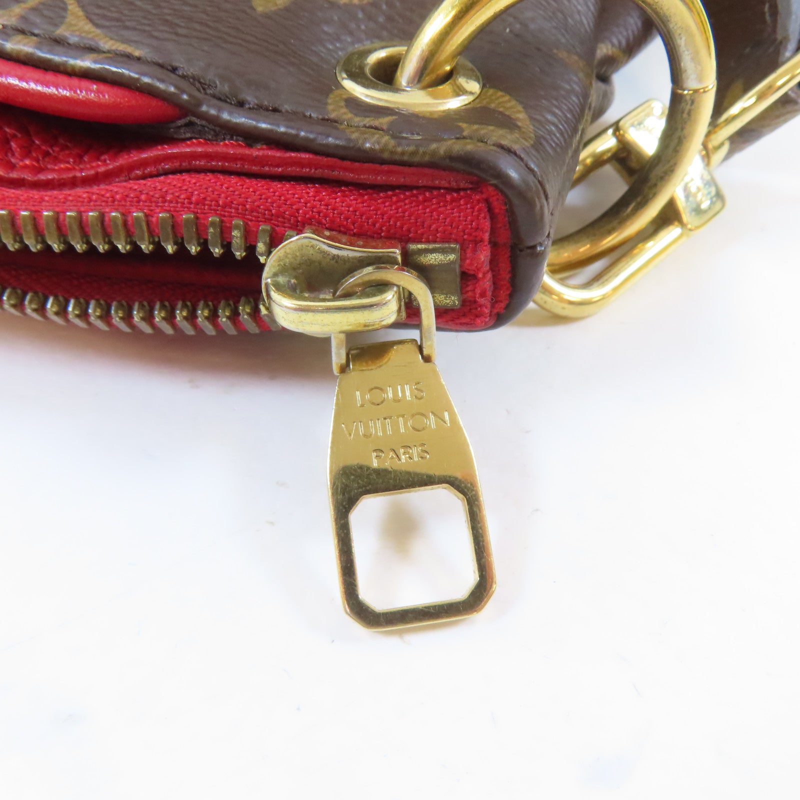 LOUIS VUITTON 【激減優惠】Monogram Pallas MM金扣手挽肩背兩用袋啡色/紅色