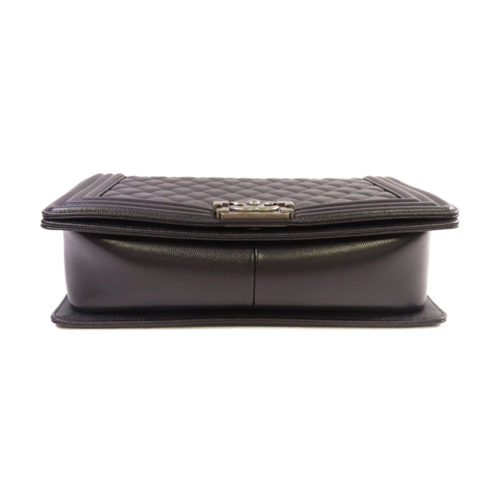 CHANEL 菱格Caviar皮革Boy Chanel Chain Shoulder Bag銀扣鏈帶肩背袋黑色