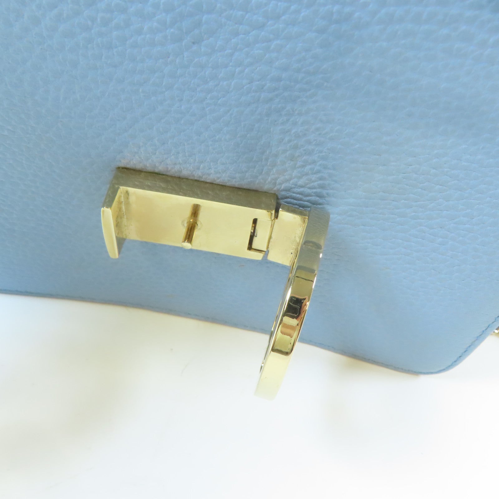 GUCCI 牛皮皮革GG Interlocking Chain Shoulder金扣鏈帶肩背袋淺藍色