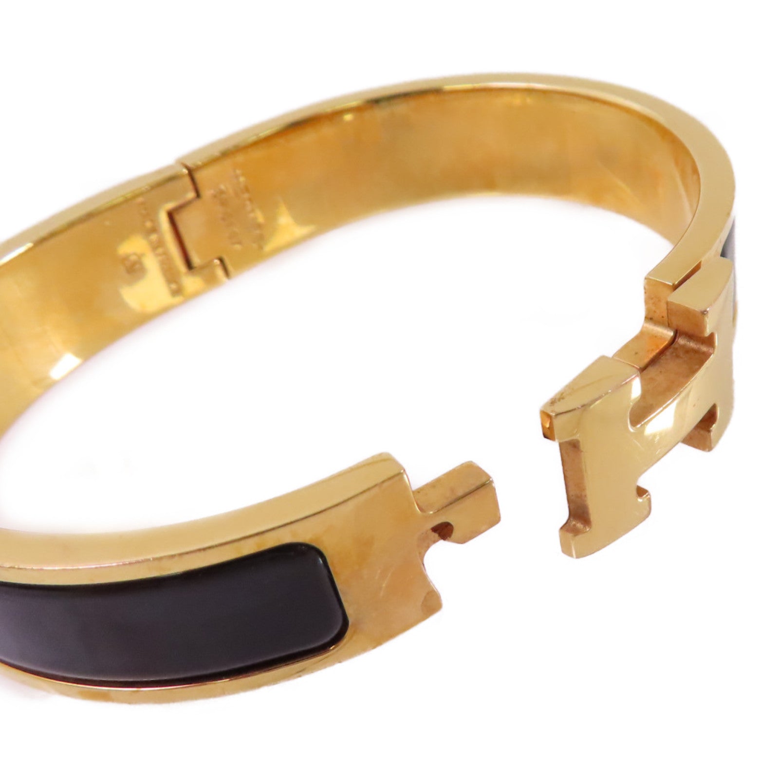 HERMES 金屬/琺瑯Clic-Clac HBracelet金扣手鐲黑色