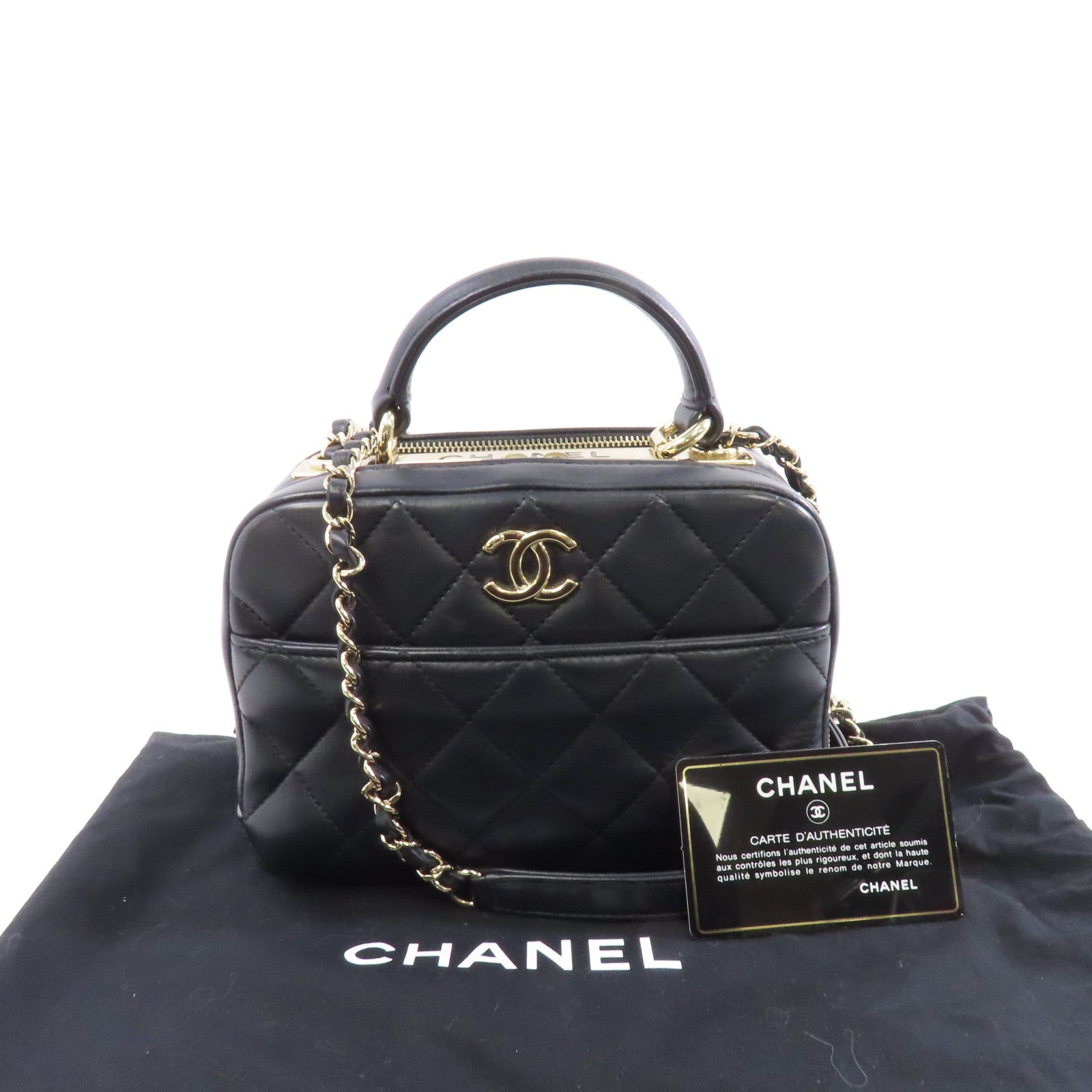 CHANEL 菱格羊皮皮革Small Trendy CC Bowling金扣手挽肩背兩用袋黑色