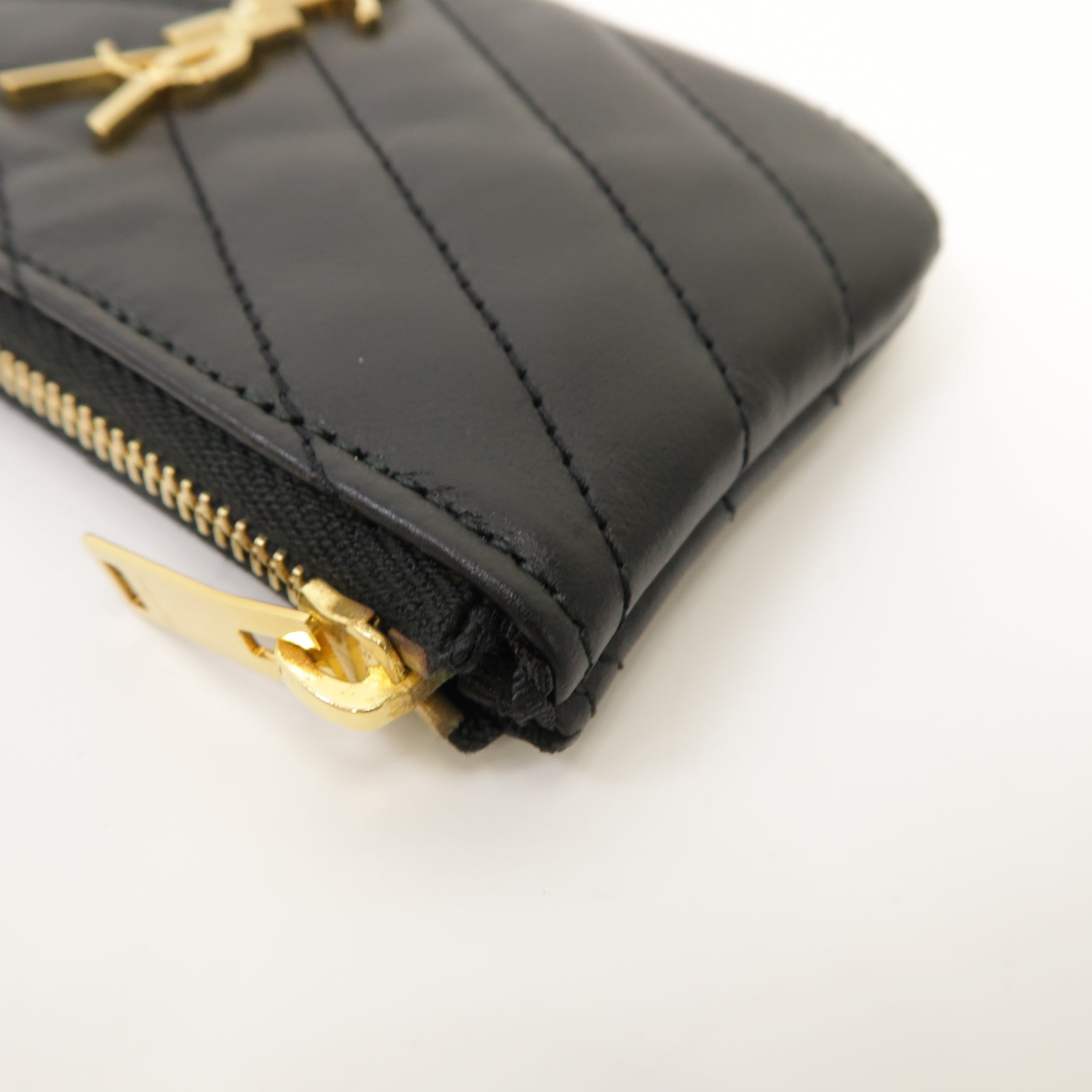 SAINT LAURENT 牛皮皮革Coin Case金扣零錢包黑色