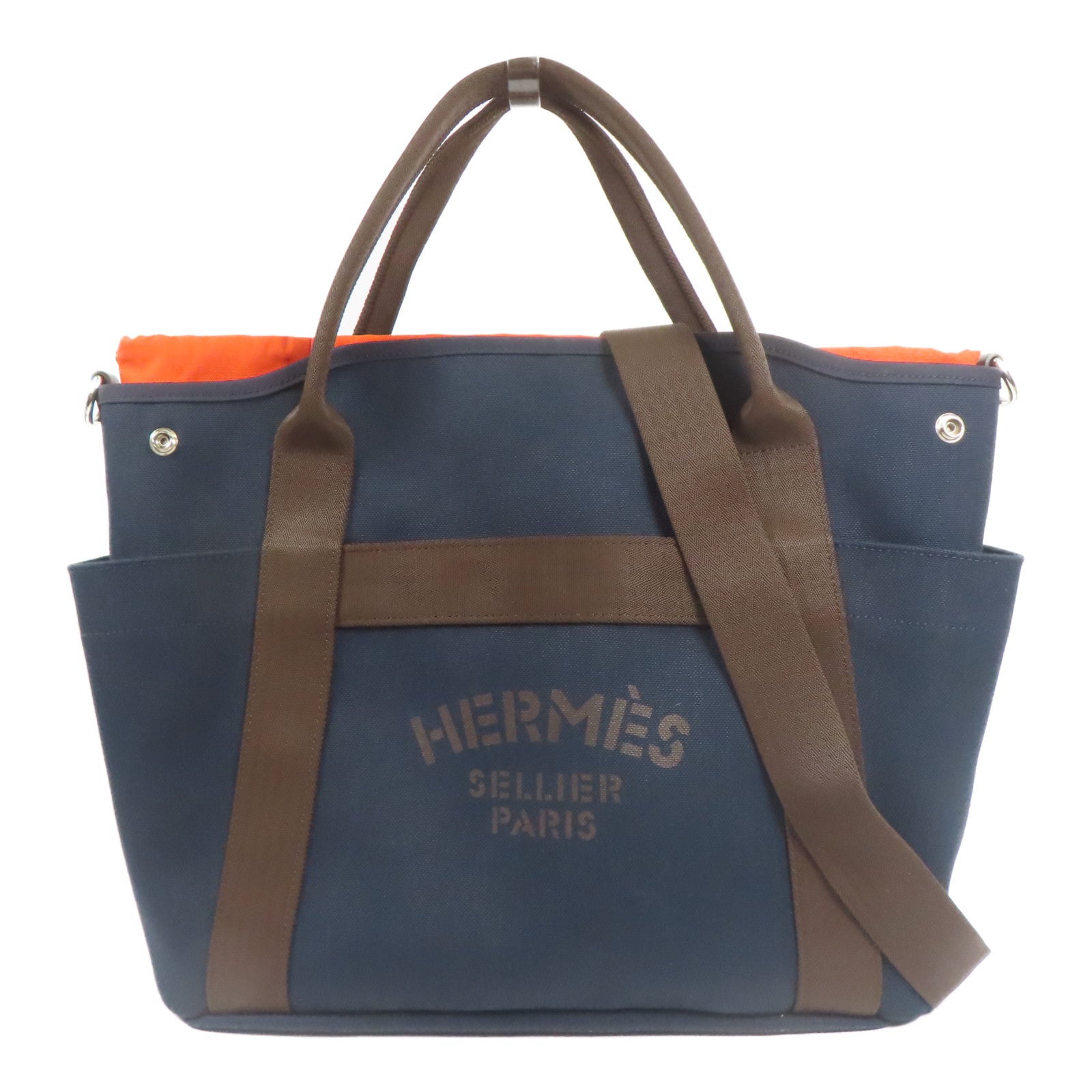 HERMES PHW Sac De Pansage Groom 2 Way Shoulder Bag Canvas Navy