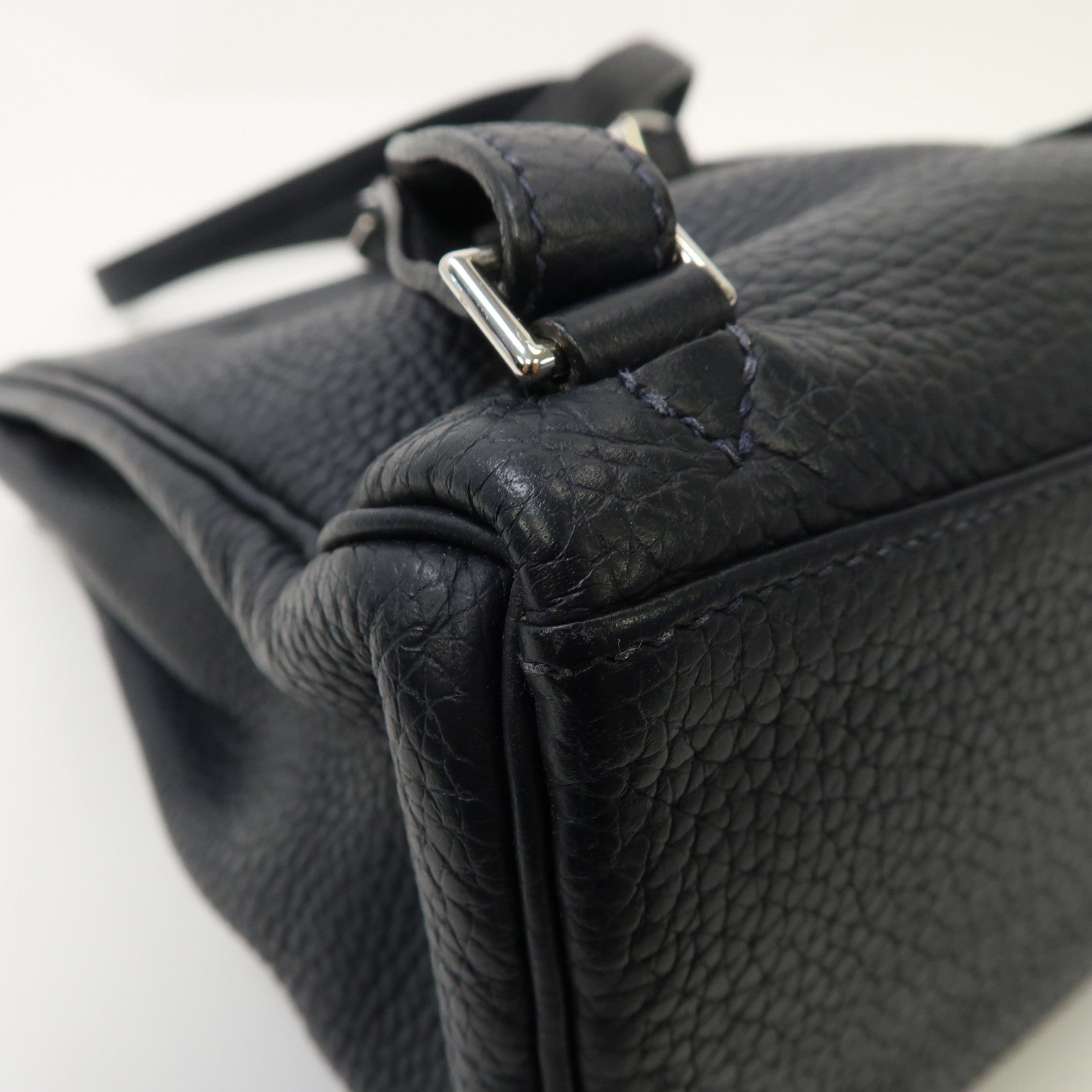 HERMES Clemence皮革Kelly Ado II銀扣背包Bleu Nuit/午夜藍色