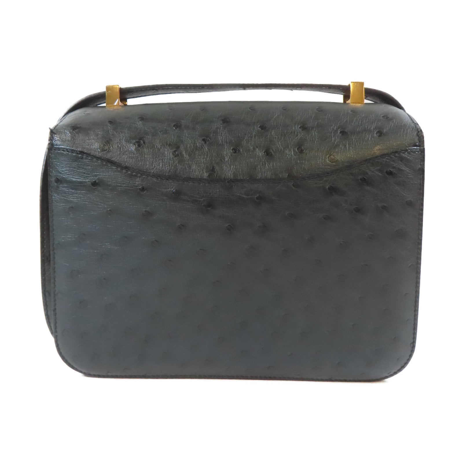 HERMES 【Hermes Fair】鴕鳥皮革Constance 24金扣肩背袋深綠色