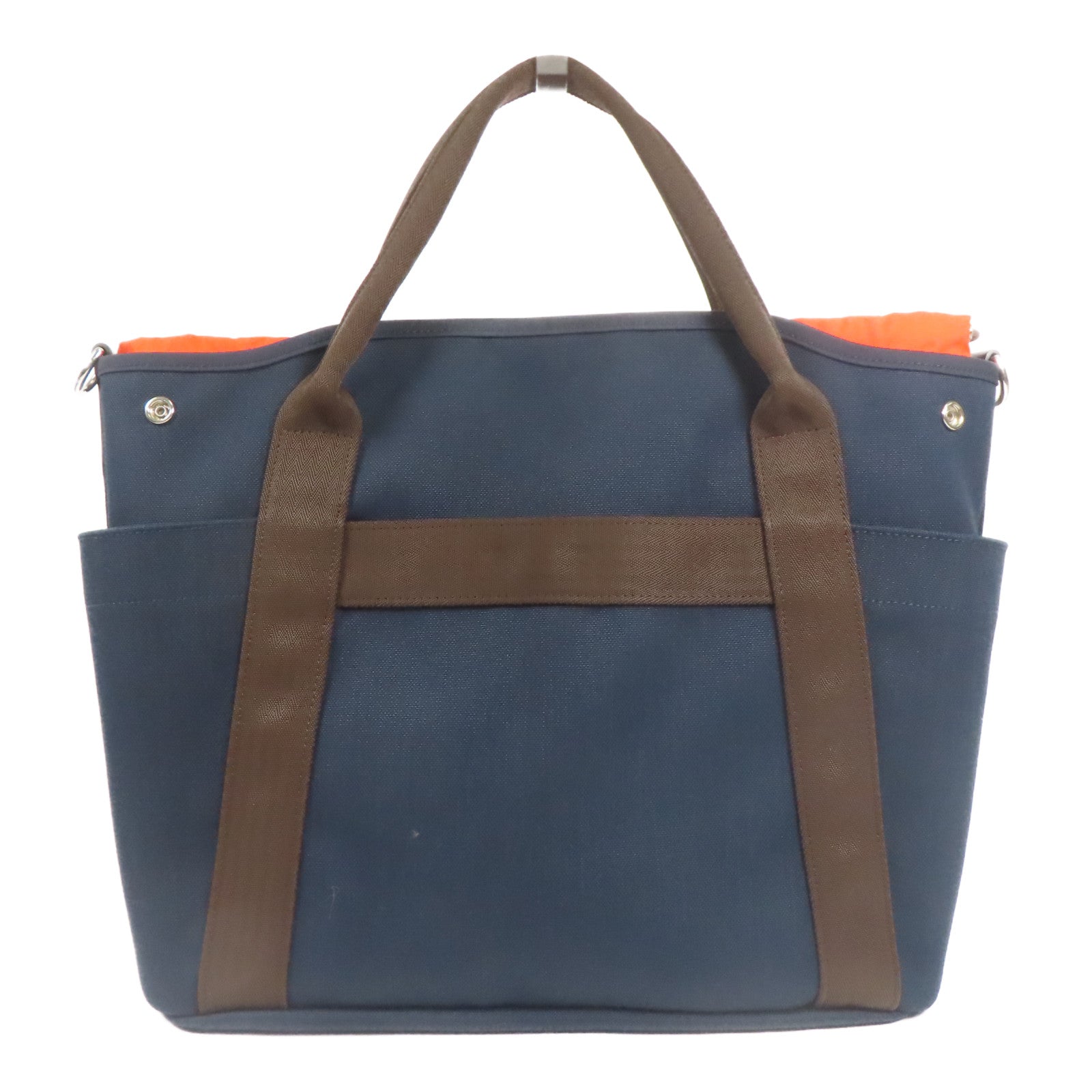 HERMES PHW Sac De Pansage Groom 2 Way Shoulder Bag Canvas Navy