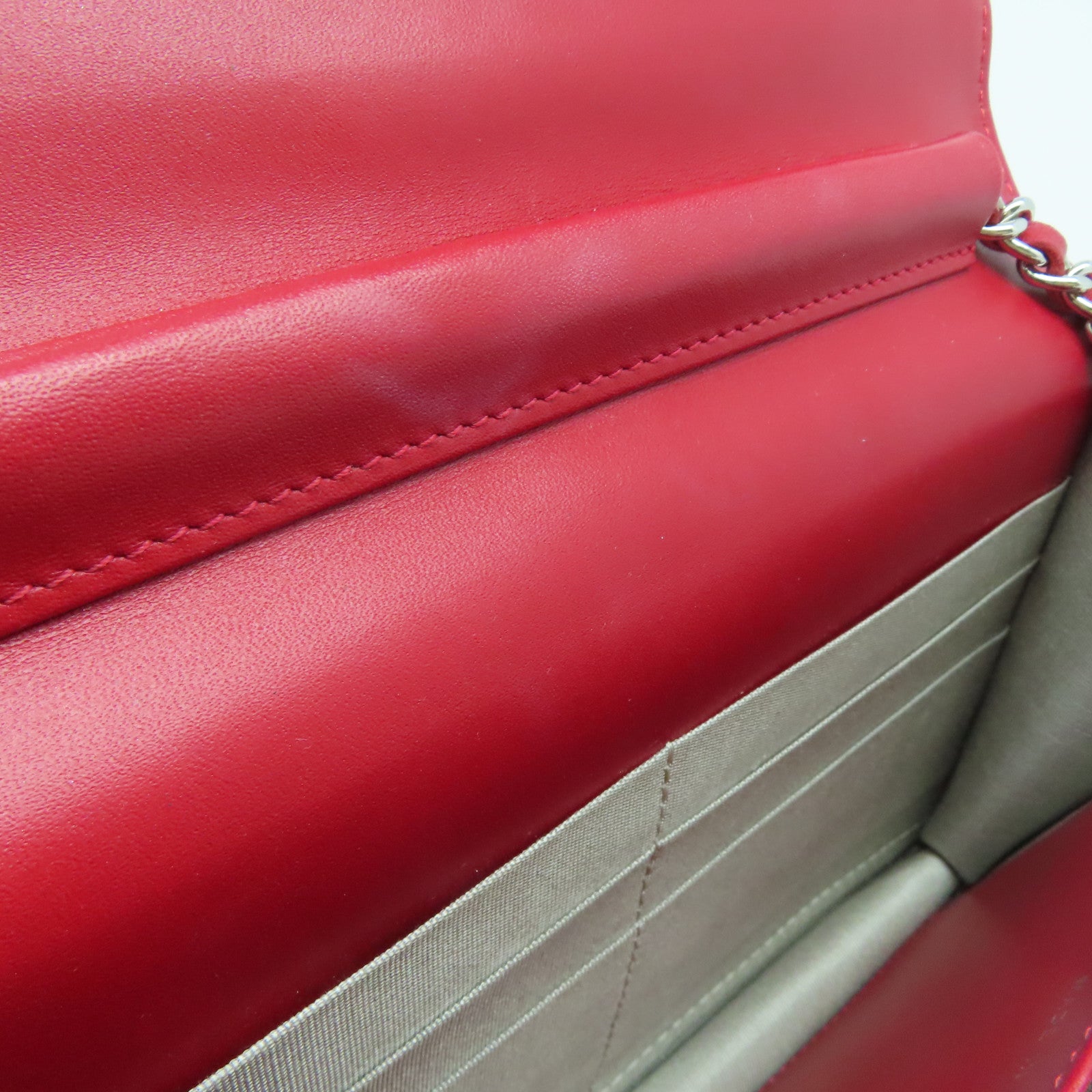 CHANEL Rhombus Patent Leather Wallet on Chain Shoulder Bag Red