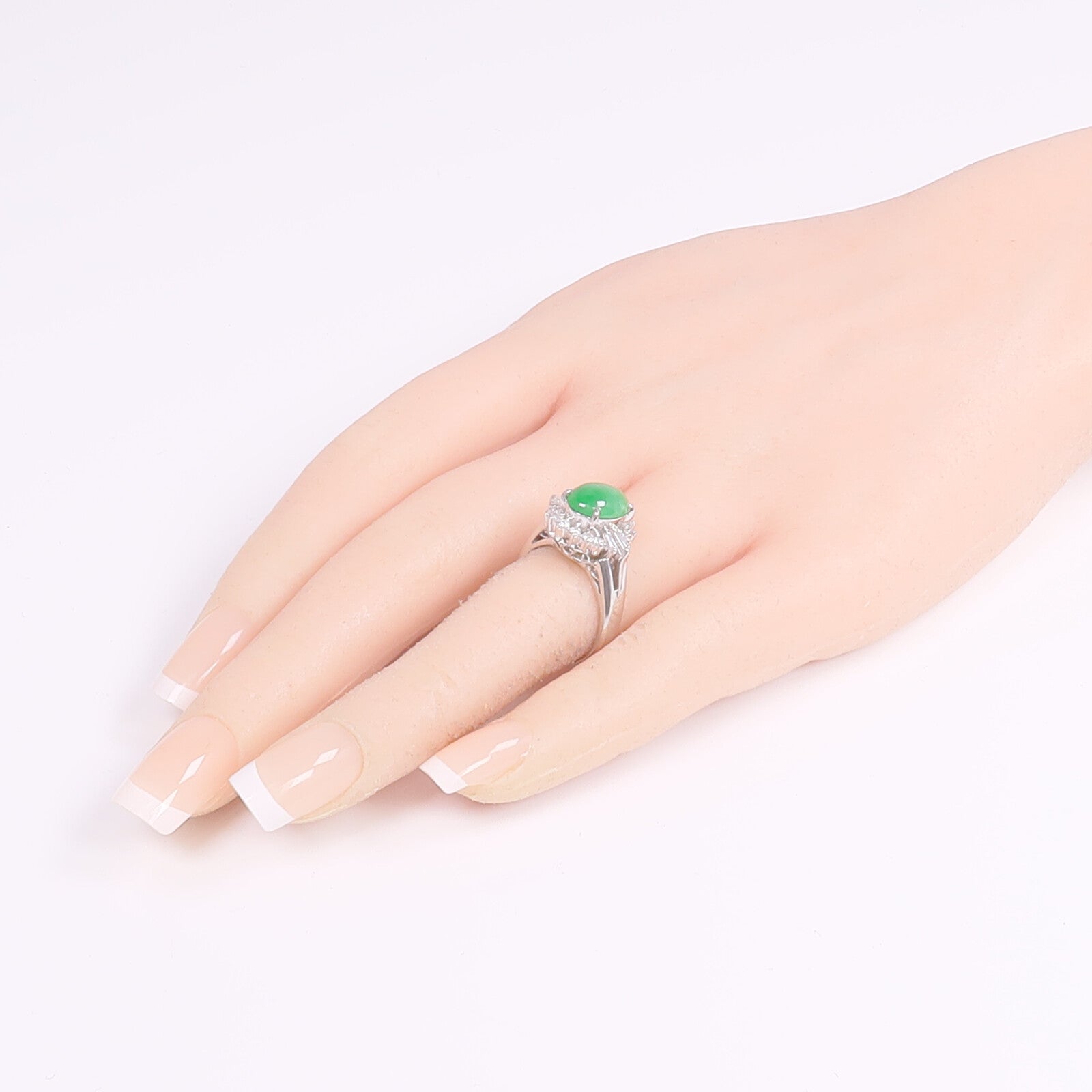 JEWELRY PT900鉑金Jade Diamond Ring翡翠/鑽石戒指US#6