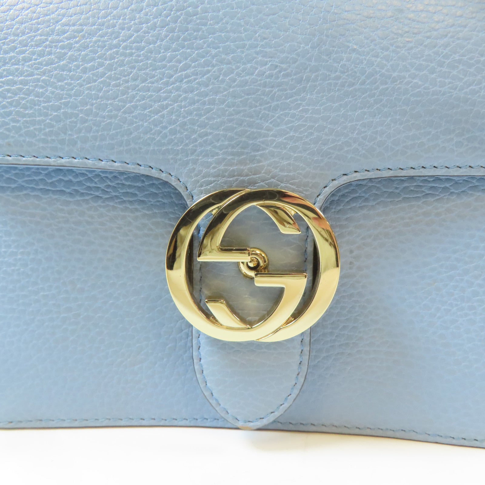 GUCCI 牛皮皮革GG Interlocking Chain Shoulder金扣鏈帶肩背袋淺藍色