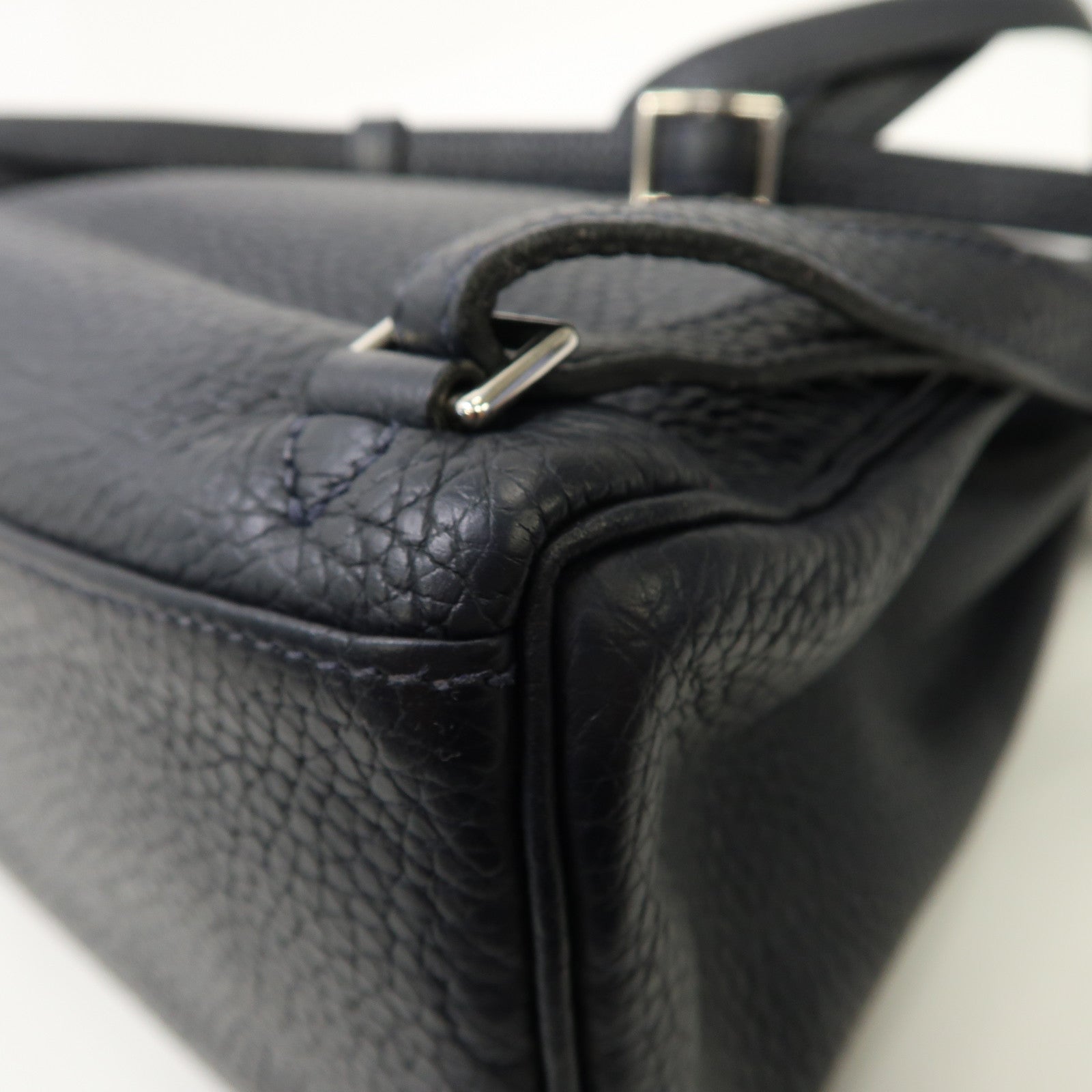HERMES Clemence皮革Kelly Ado II銀扣背包Bleu Nuit/午夜藍色