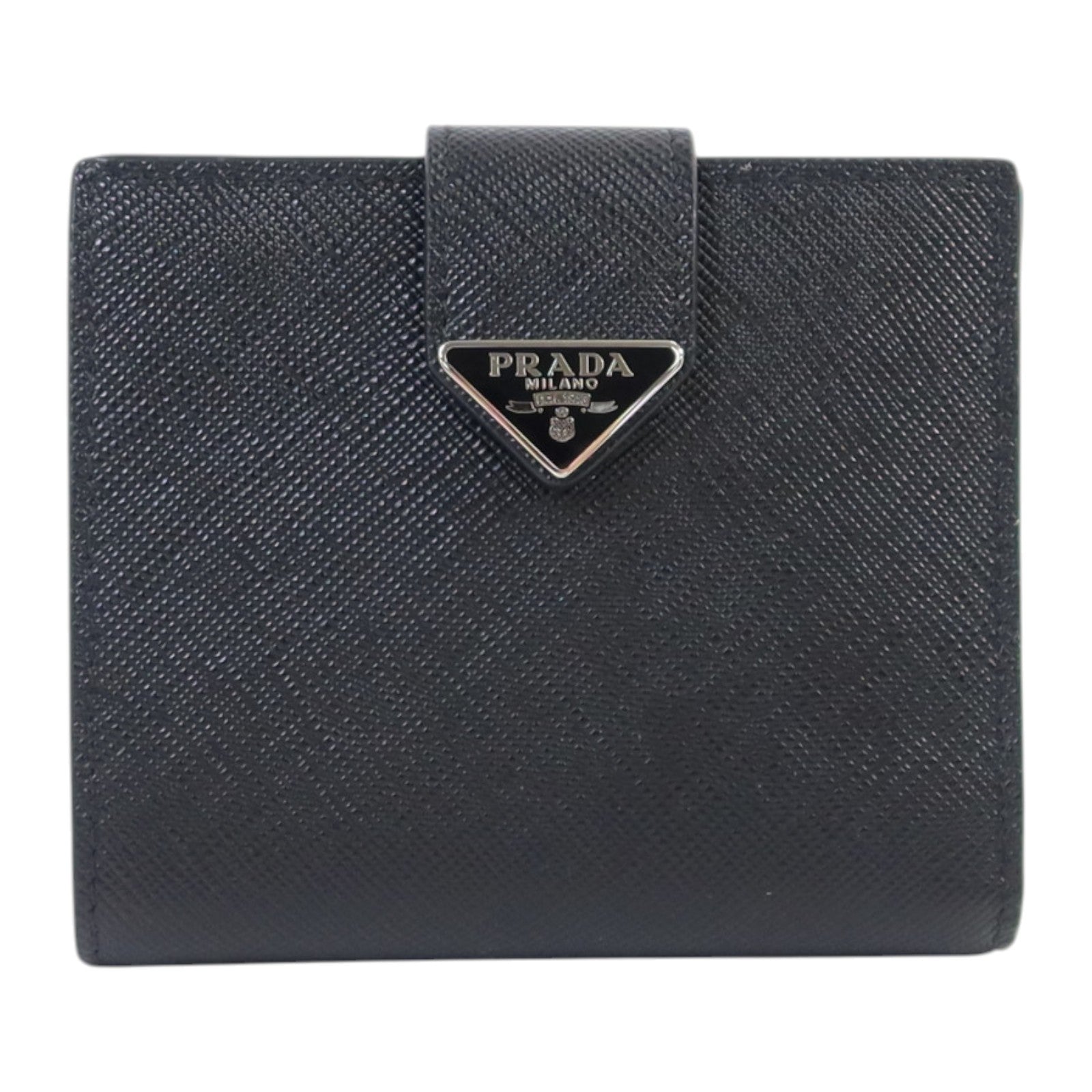 PRADA Saffiano皮革Short Flap Wallet銀扣錢包