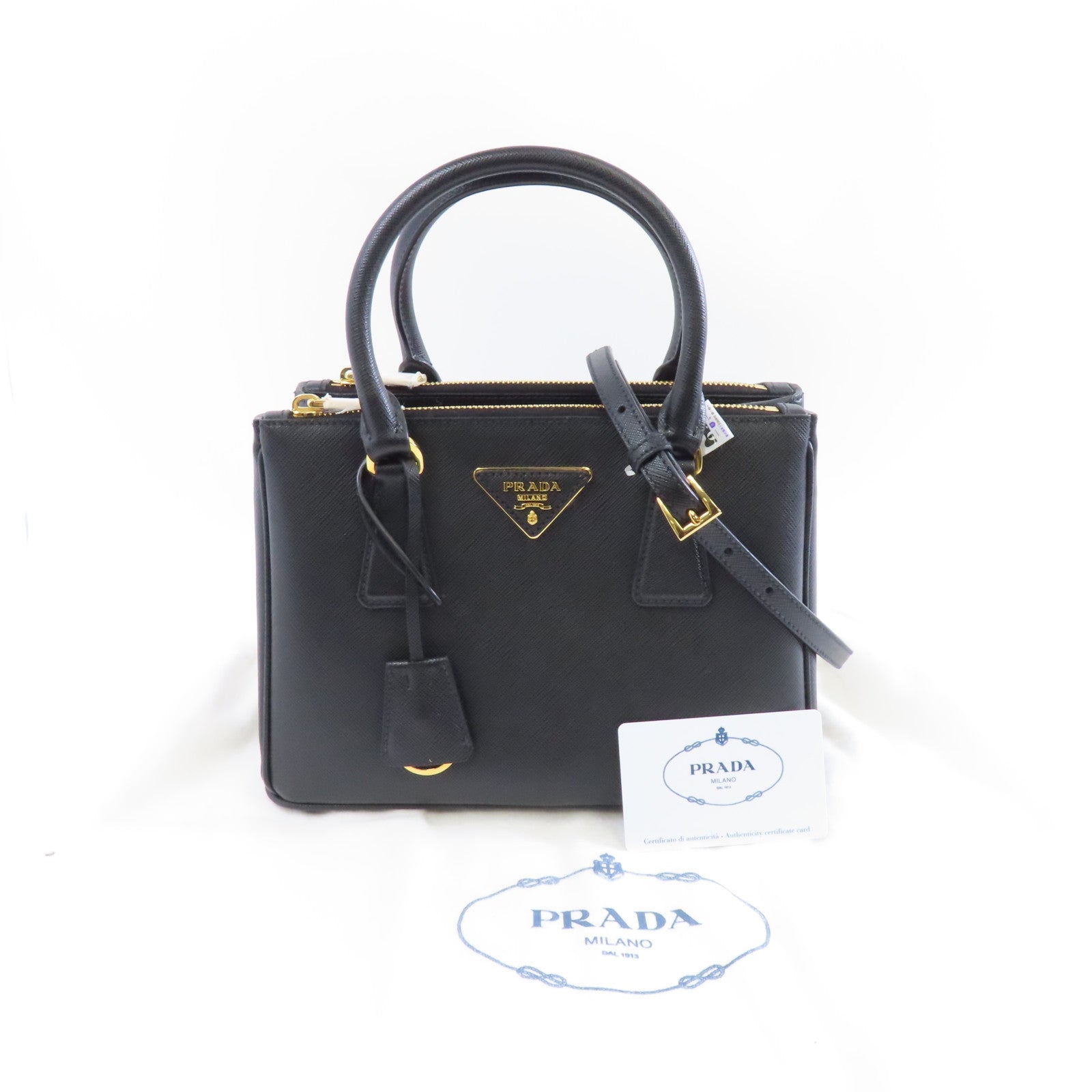 PRADA Saffiano皮革2way Shoulder Bag金扣手挽肩背兩用袋黑色