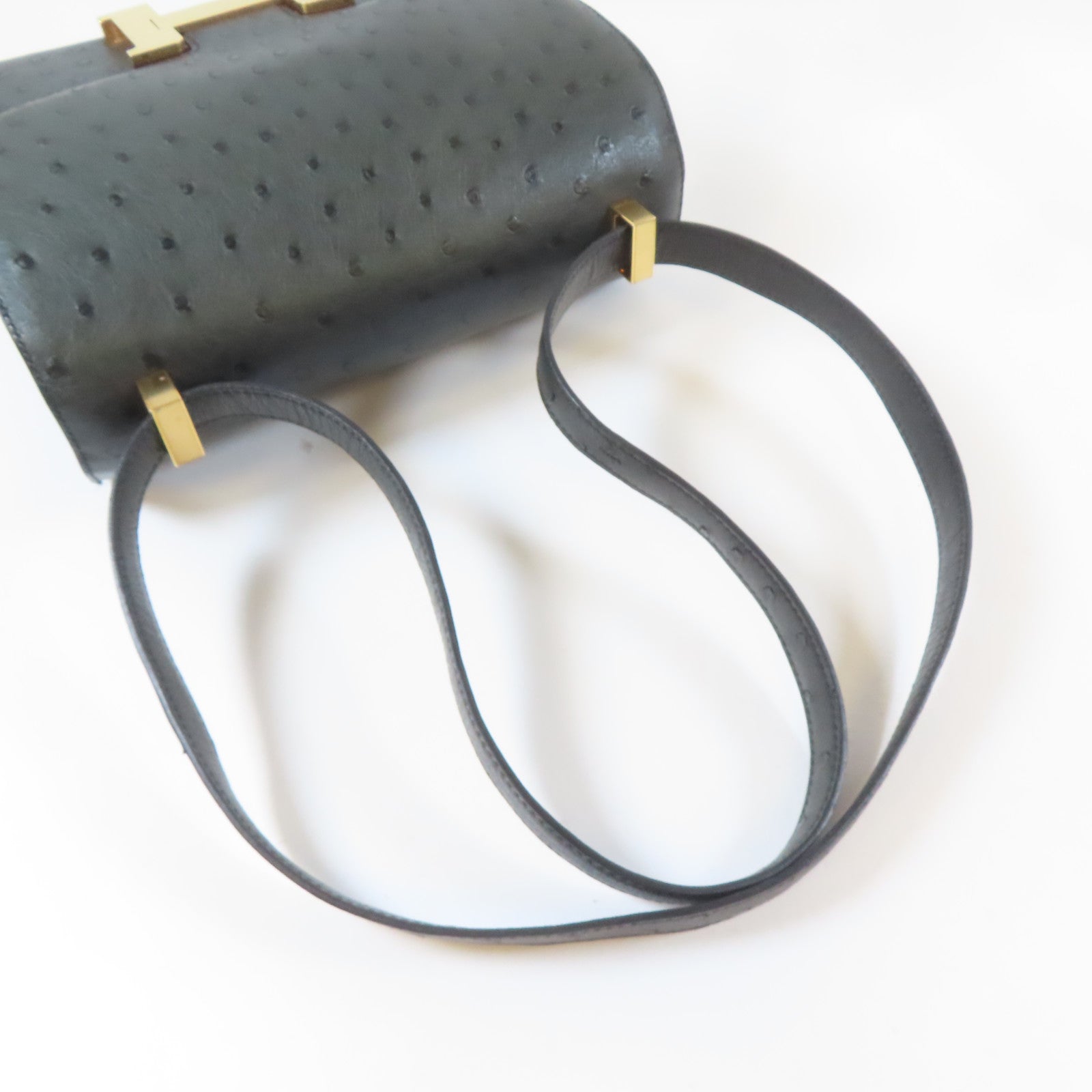 HERMES 【Hermes Fair】鴕鳥皮革Constance 24金扣肩背袋深綠色