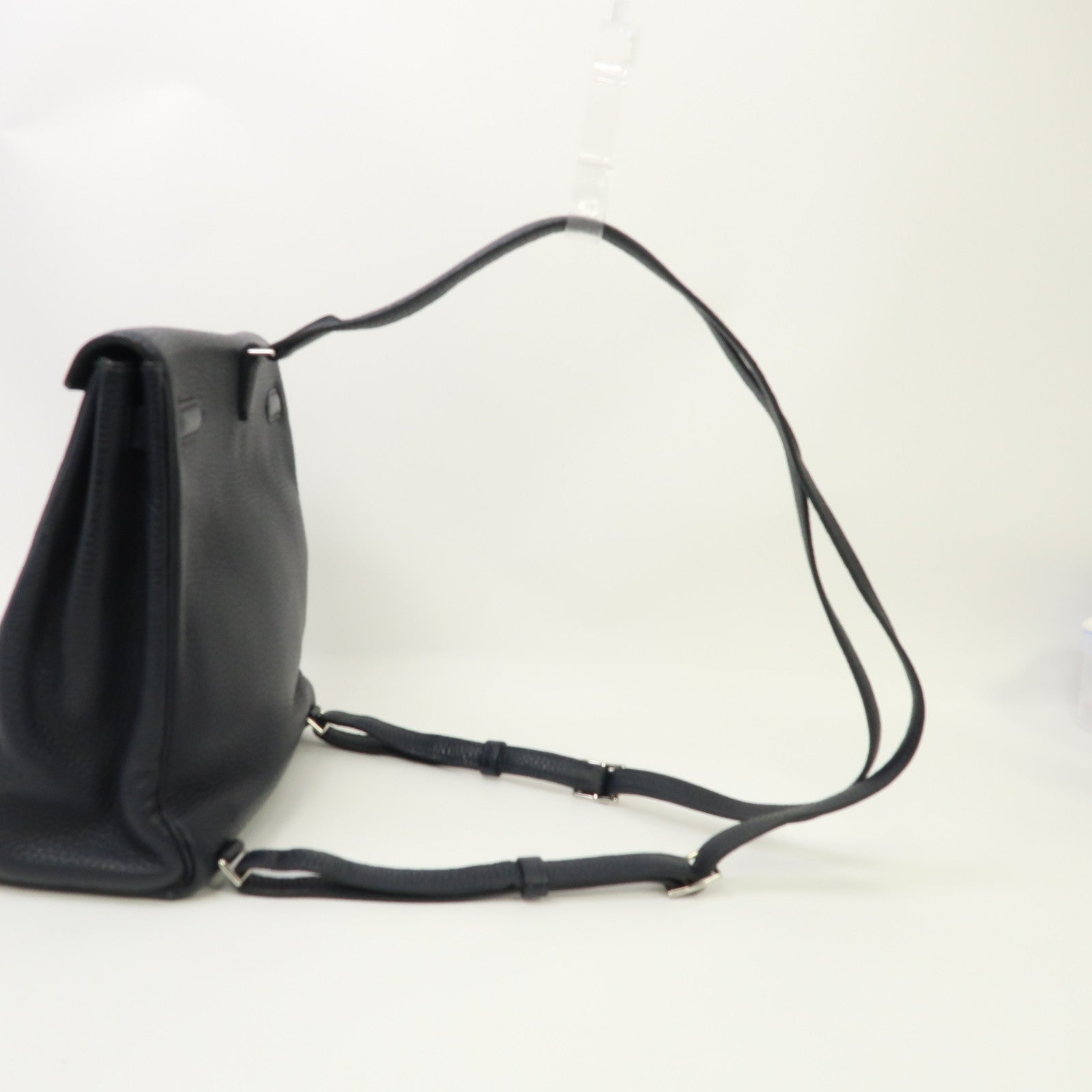 HERMES Clemence皮革Kelly Ado II銀扣背包Bleu Nuit/午夜藍色