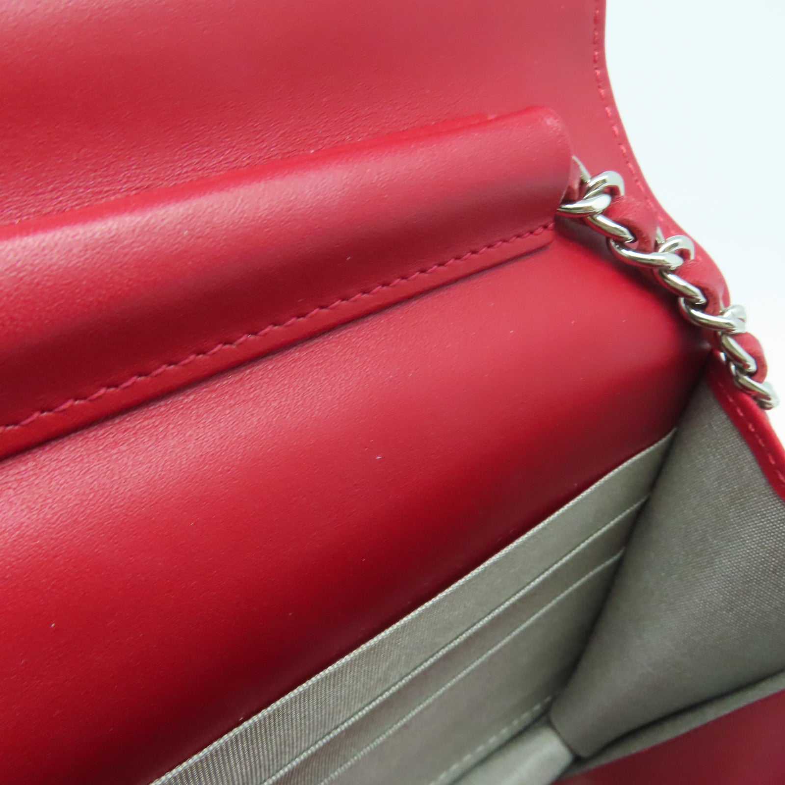 CHANEL Rhombus Patent Leather Wallet on Chain Shoulder Bag Red