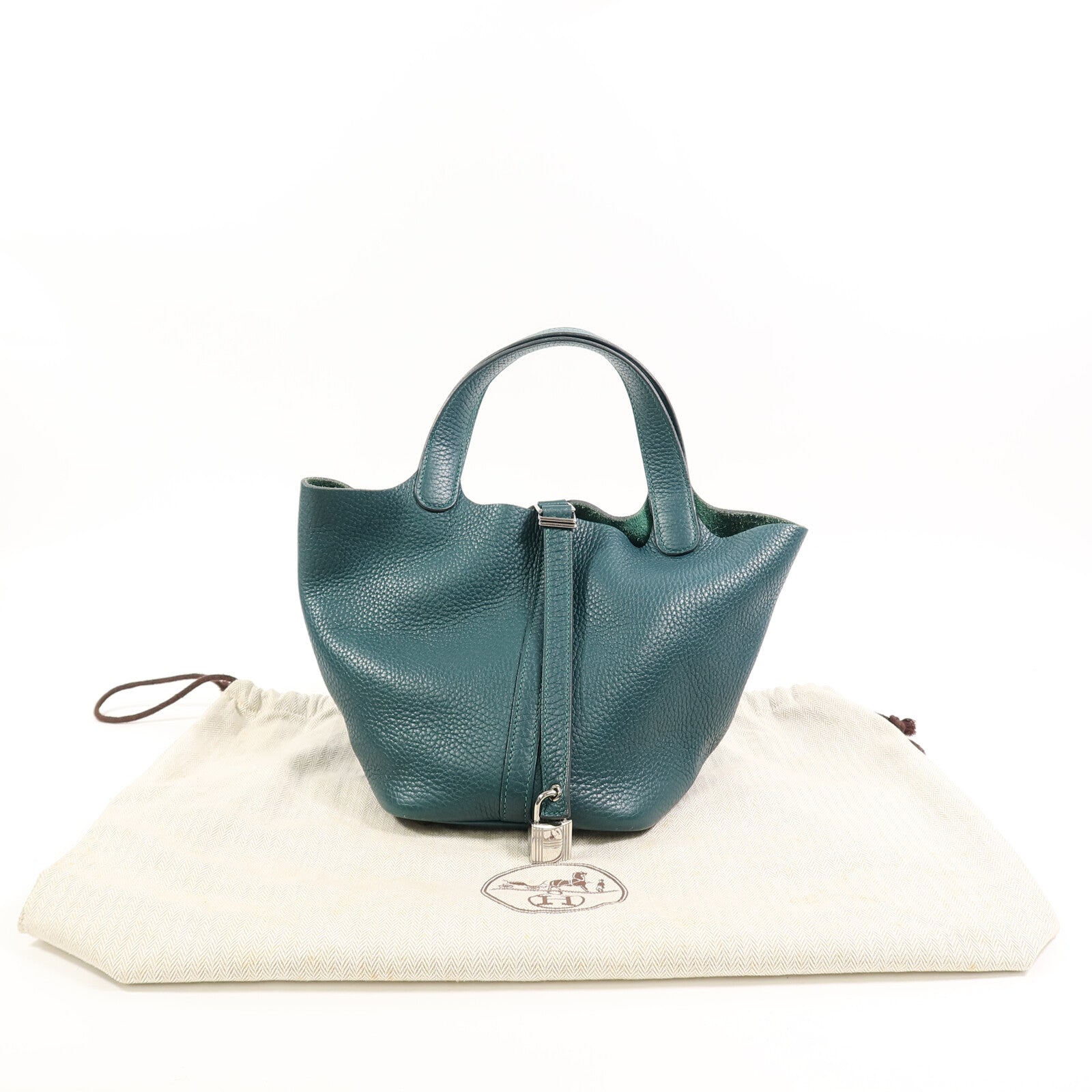 HERMES Clemence皮革Picotin PM手挽袋Vert Bosphore